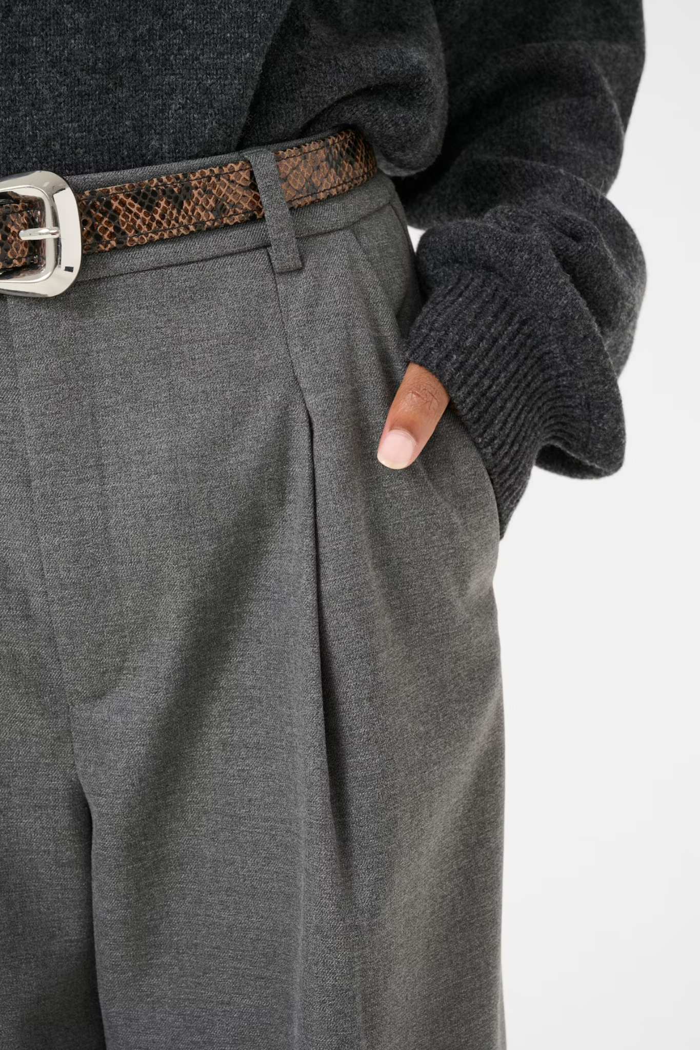 PAULA MELANGE MW WIDE PANTS - DARK GREY MELANGE