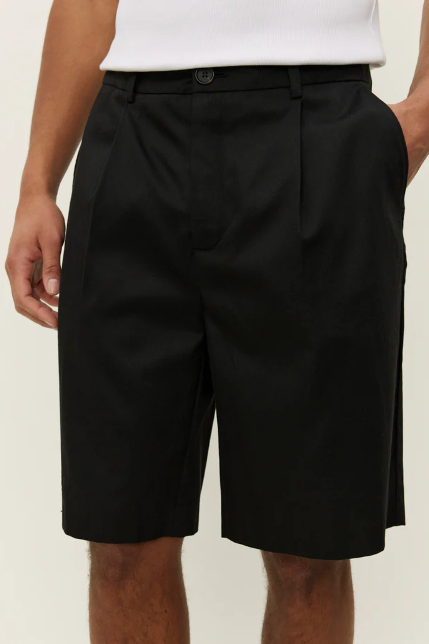RANDALL PLEATED TWILL SUITING SHORTS - BLACK