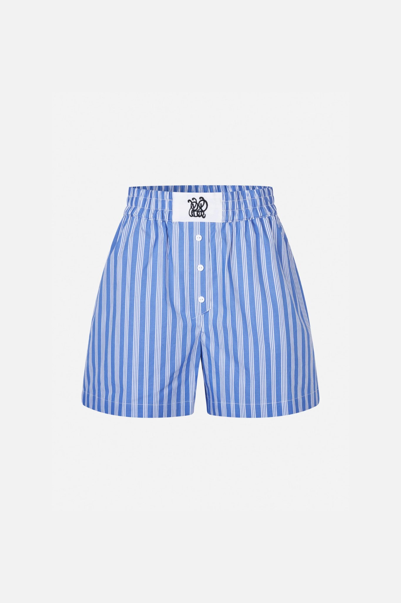 Baum Und Pferdgarten natie short in blue and white striped. Front flatlay view