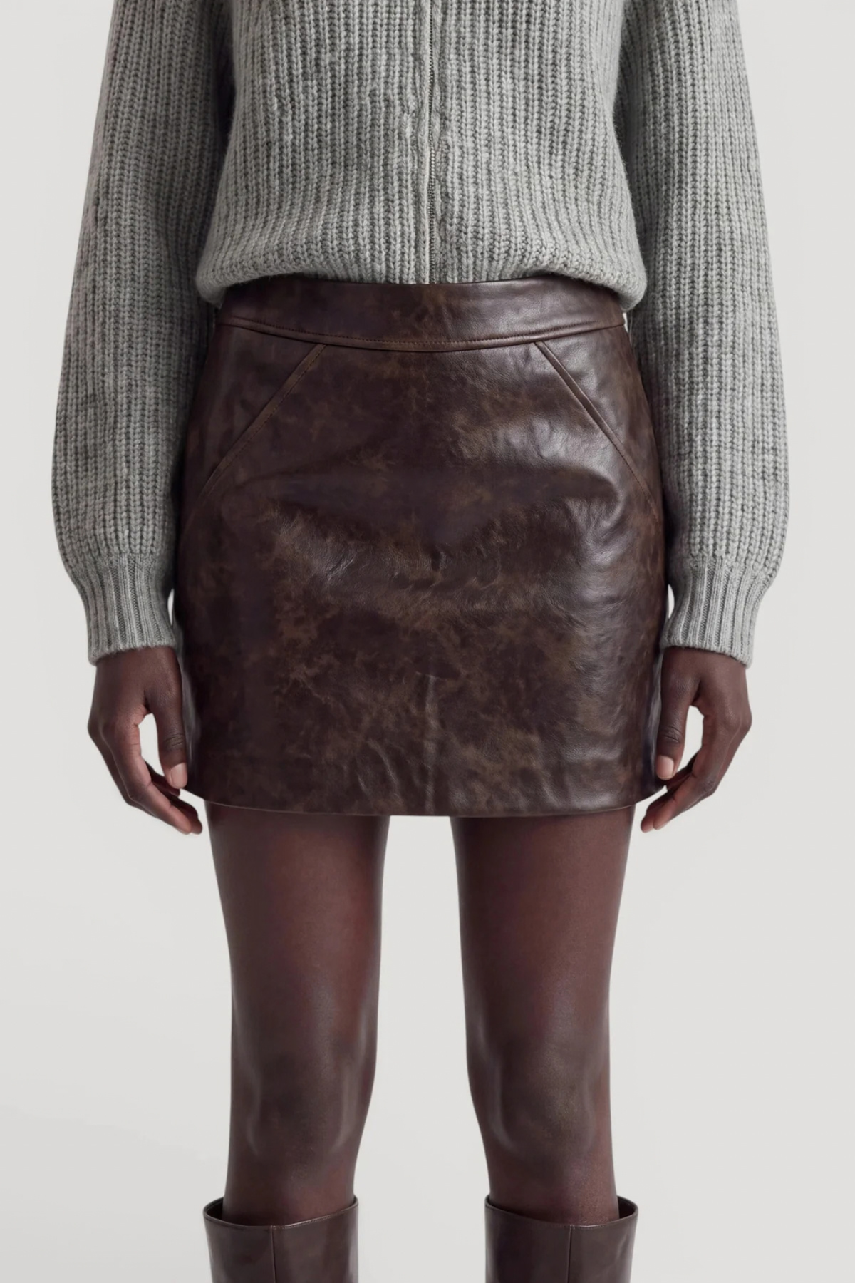 ALLY SKIRT - DARK BROWN WASHED