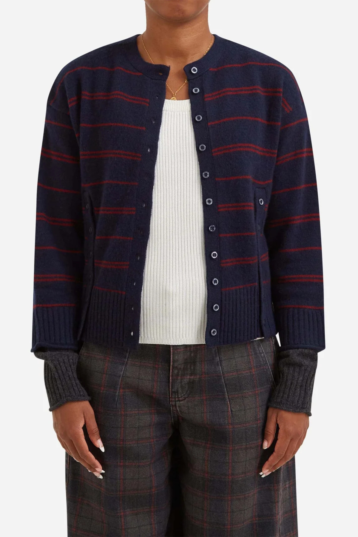 CARDIGAN FRANNY EN LAINE MÉRINOS - RAYURES MARINE