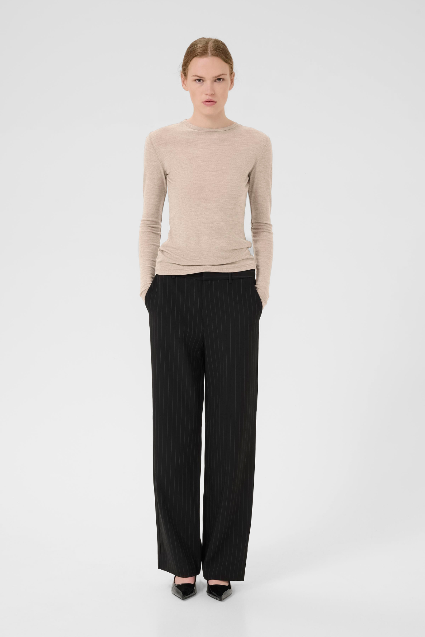 NINIA LS WOOL ROUNDNECK NOOS - SAND MELANGE