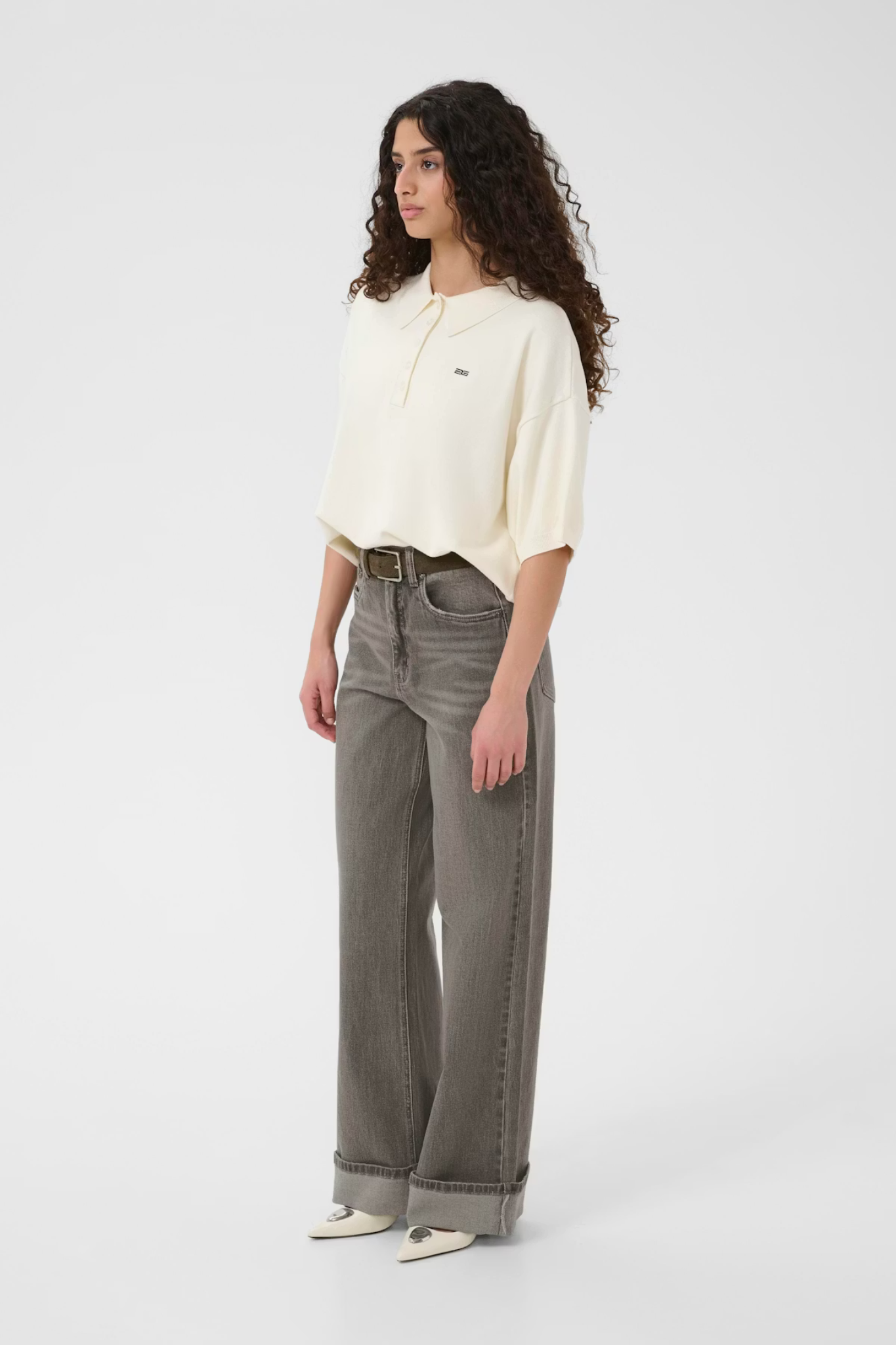 SARA HW WIDE JEANS - WASHED LIGHT GREY