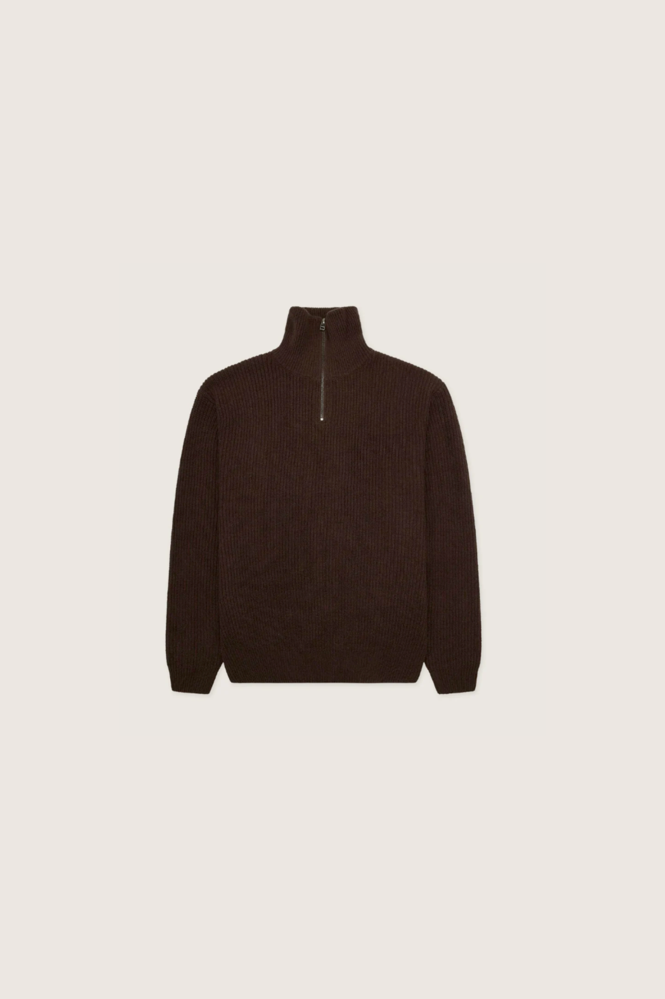 LASS WOOL HALF-ZIP KNITWEAR - BROWN
