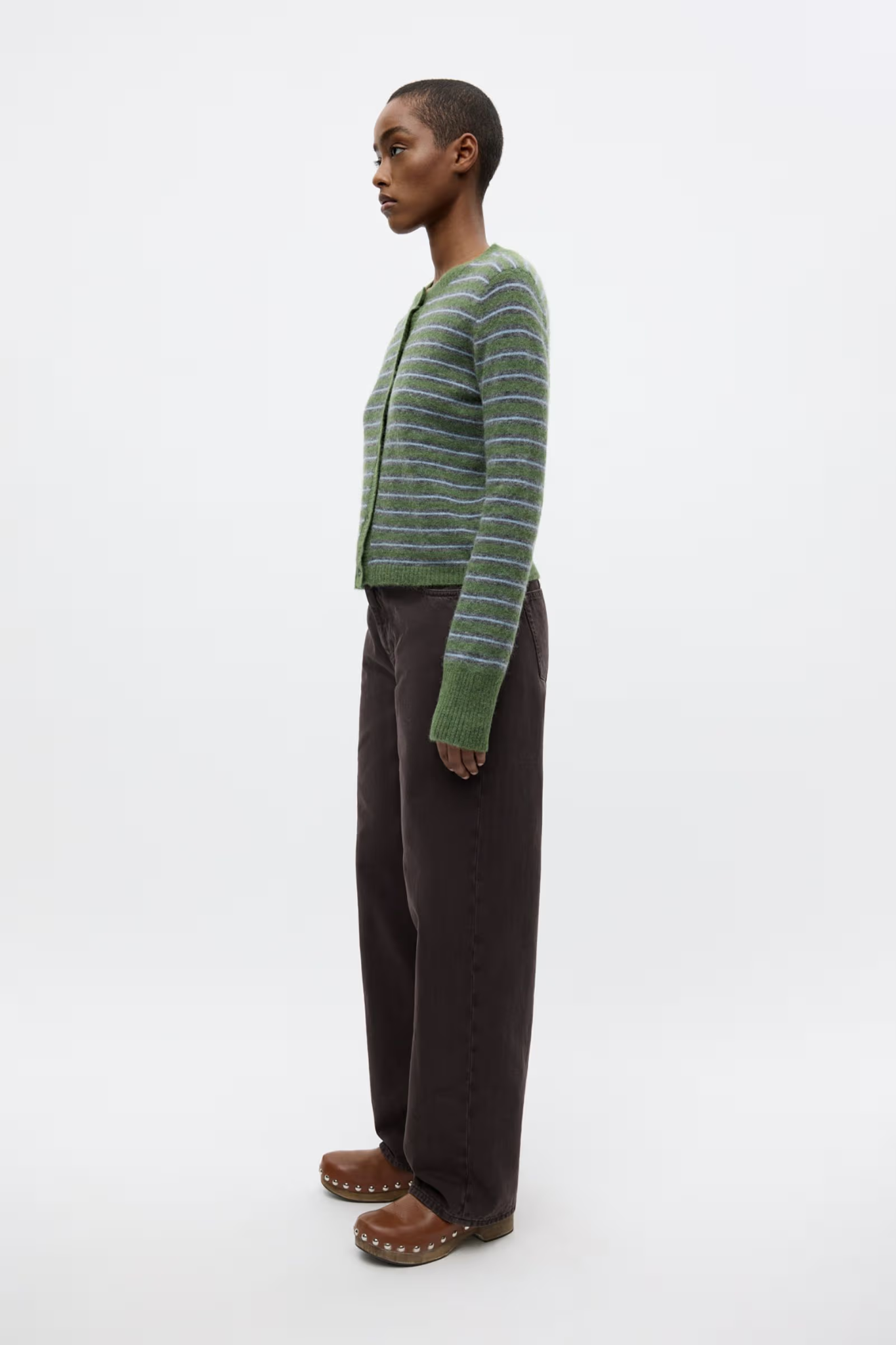 ADA LS CARDIGAN - CHIVE STRIPE
