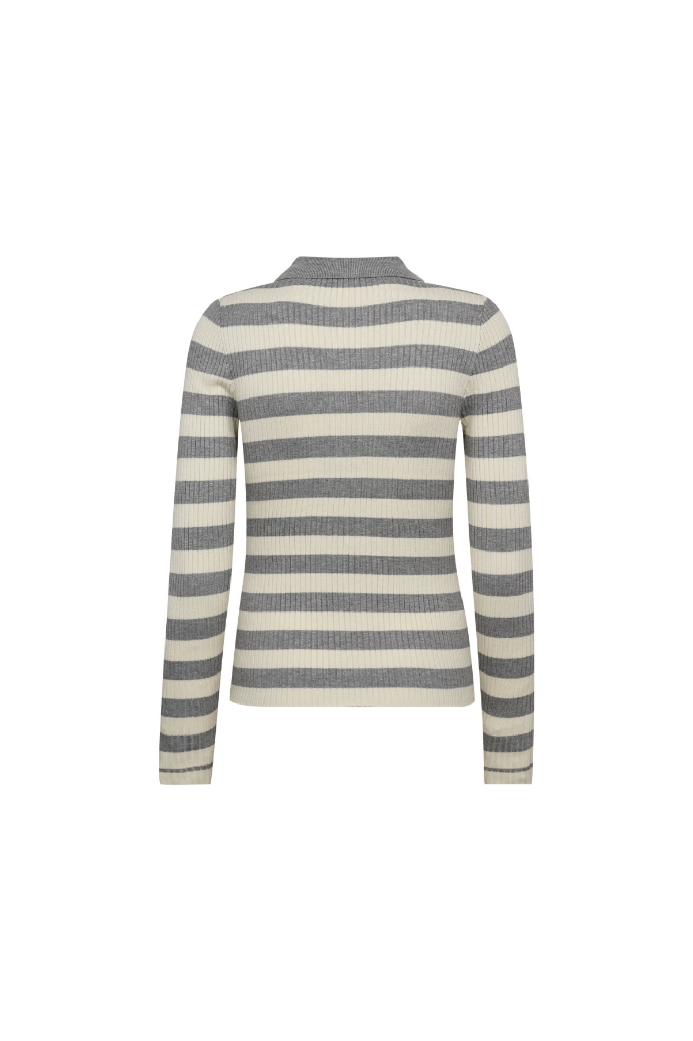 BONNY STRIPE LS POLO KNIT - LIGHT GREY
