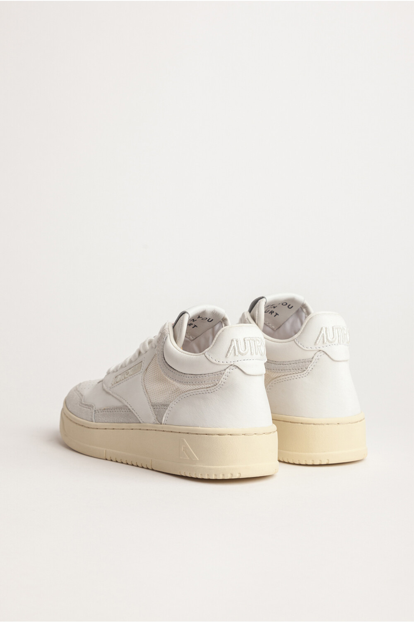 AOMW-CE11 - OPEN MID-TOP SNEAKERS IN LEATHER, MESH AND SUEDE COLOR WHITE