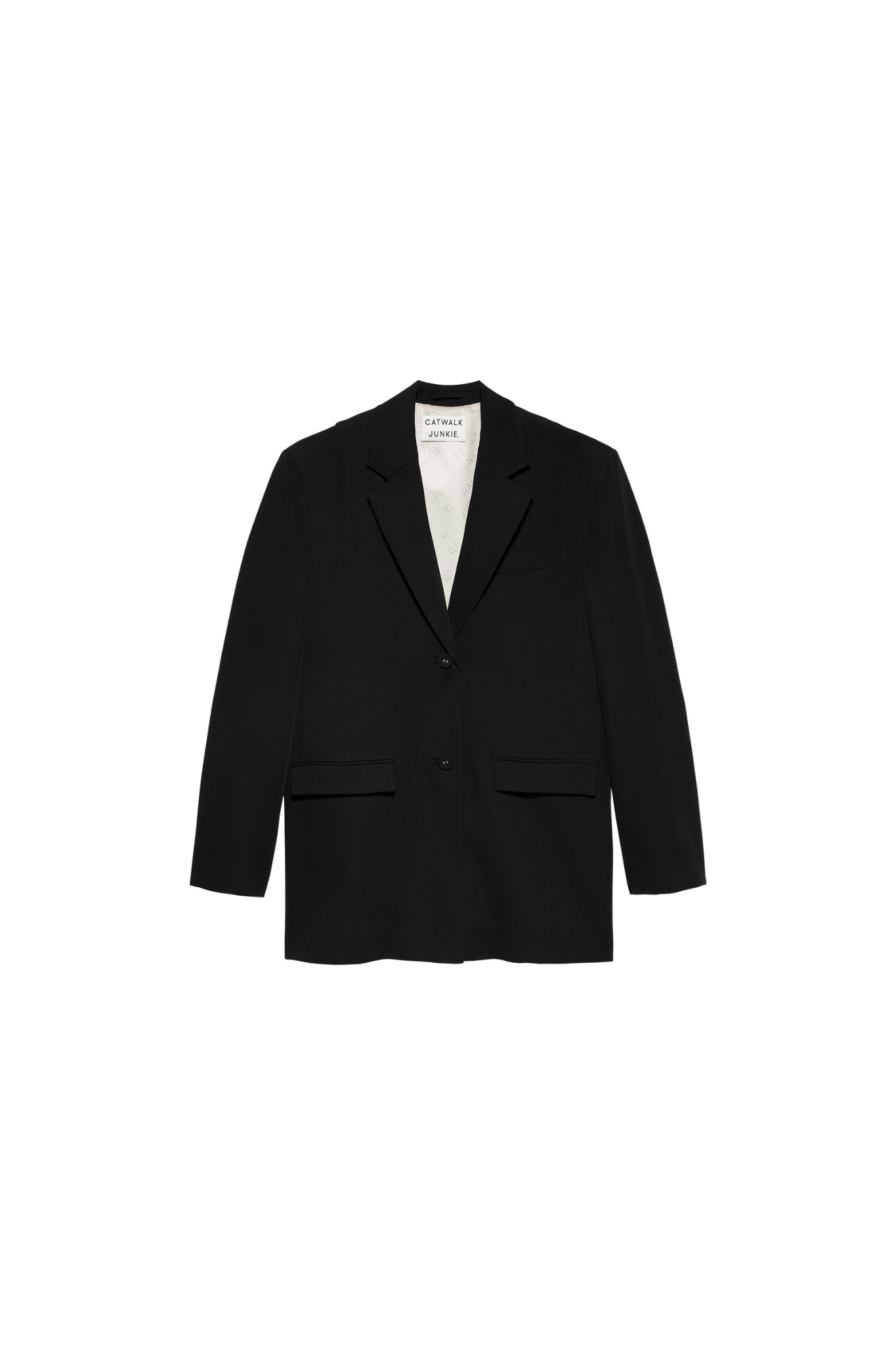 Catwalk Junkie relaxed back detail blazer in black. Front flatlay view