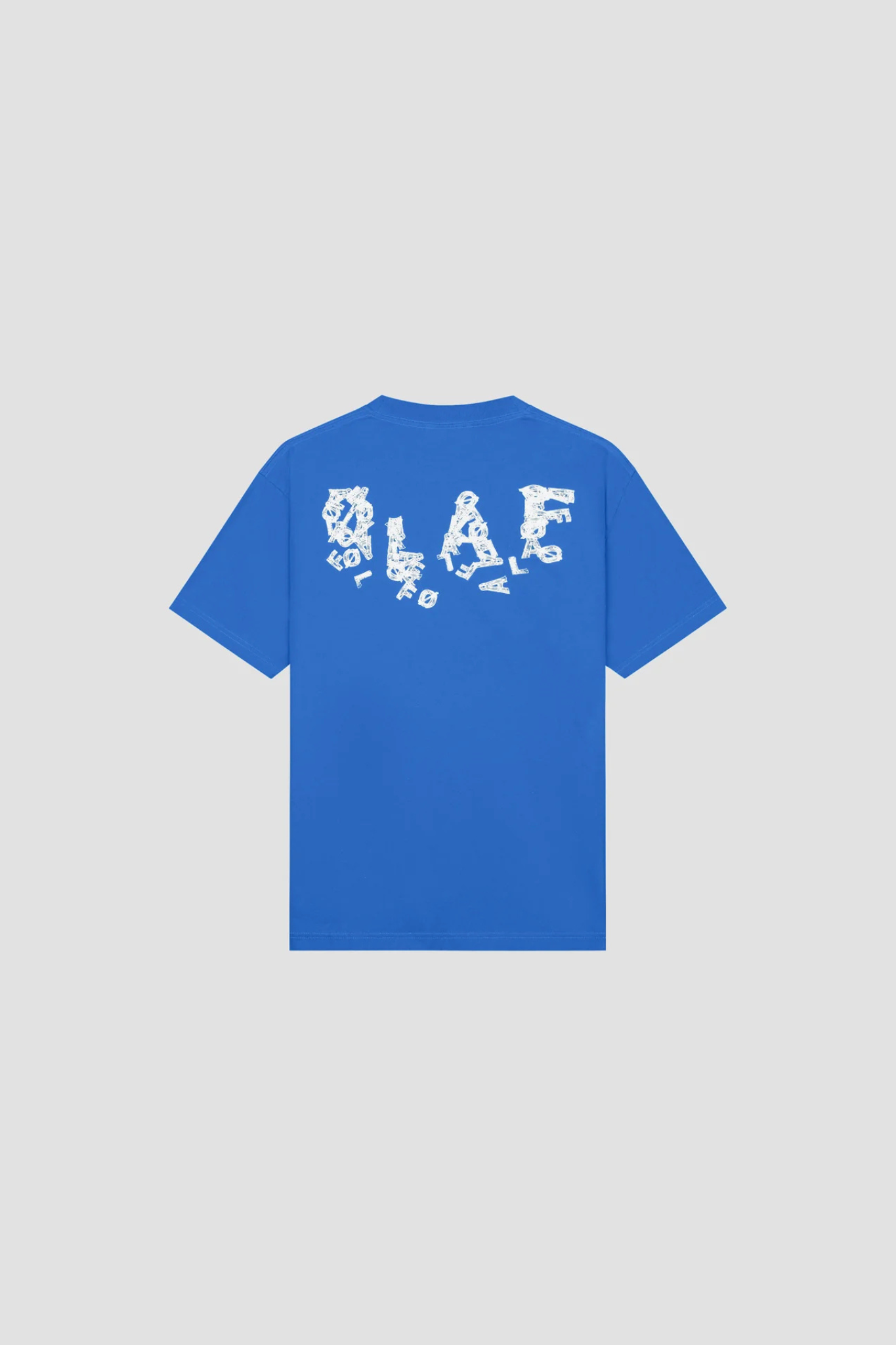 Olaf ink logo t-shirt in blue and logo in white. Back flatlay view