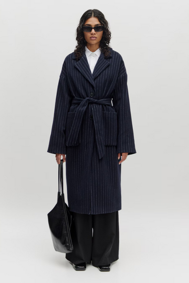 SANTO COAT - NAVY PINSTRIPE