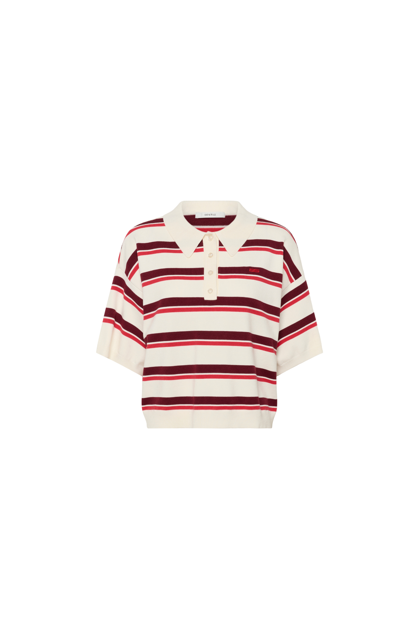 TAIA SS POLO PULLOVER - EGRET/CABERNET/POINSETTIA
