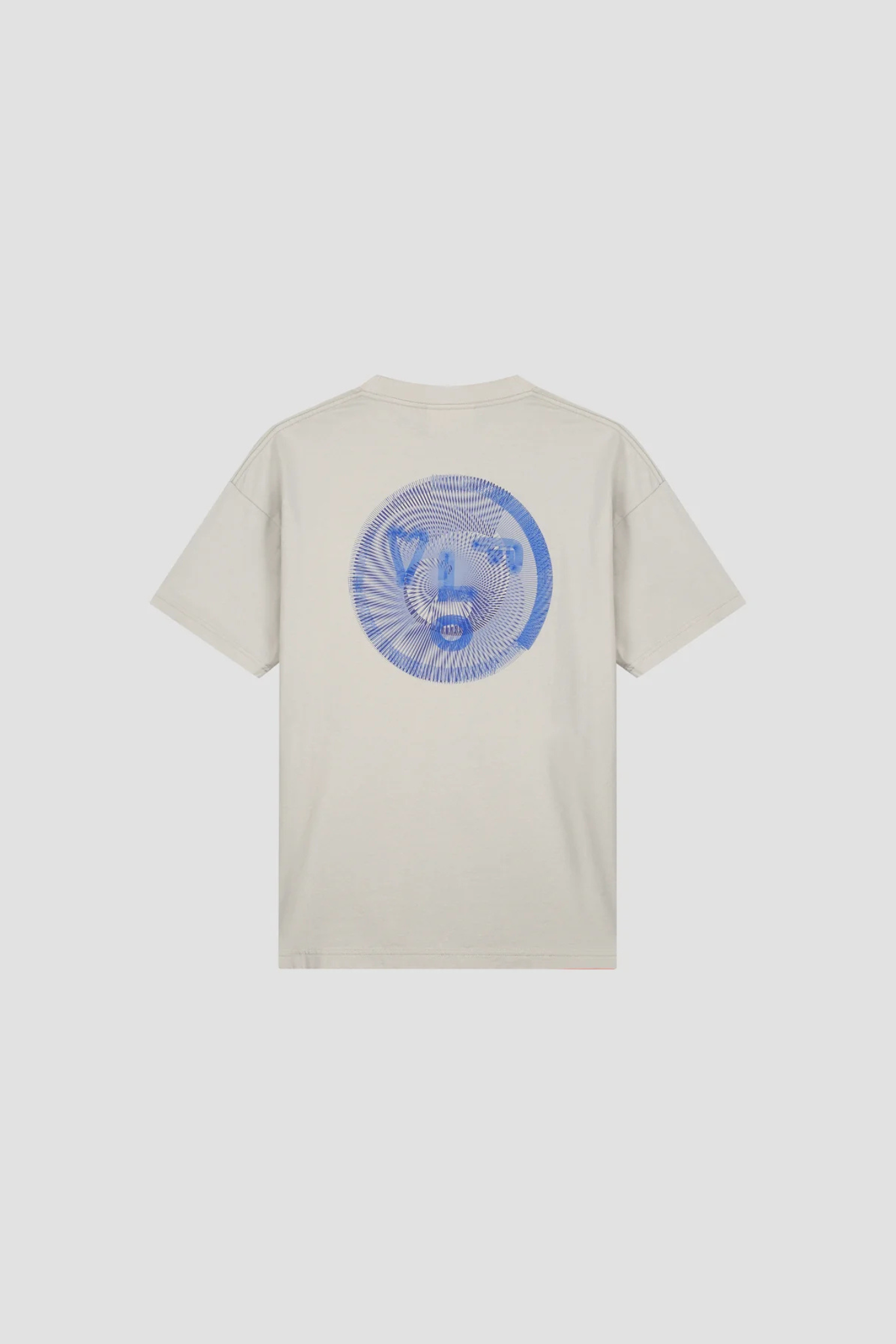 Olaf spiral face t-shirt in beige and face in blue. Back flatlay view