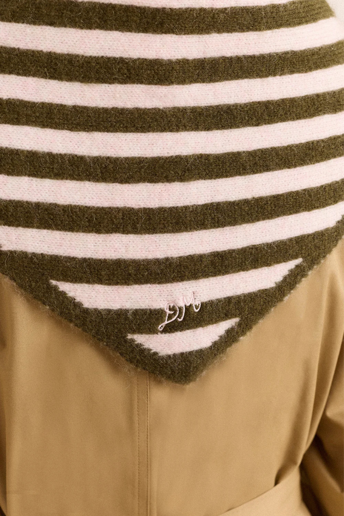 TRIANGLE SCARF - OLIVE - PINK STRIPE