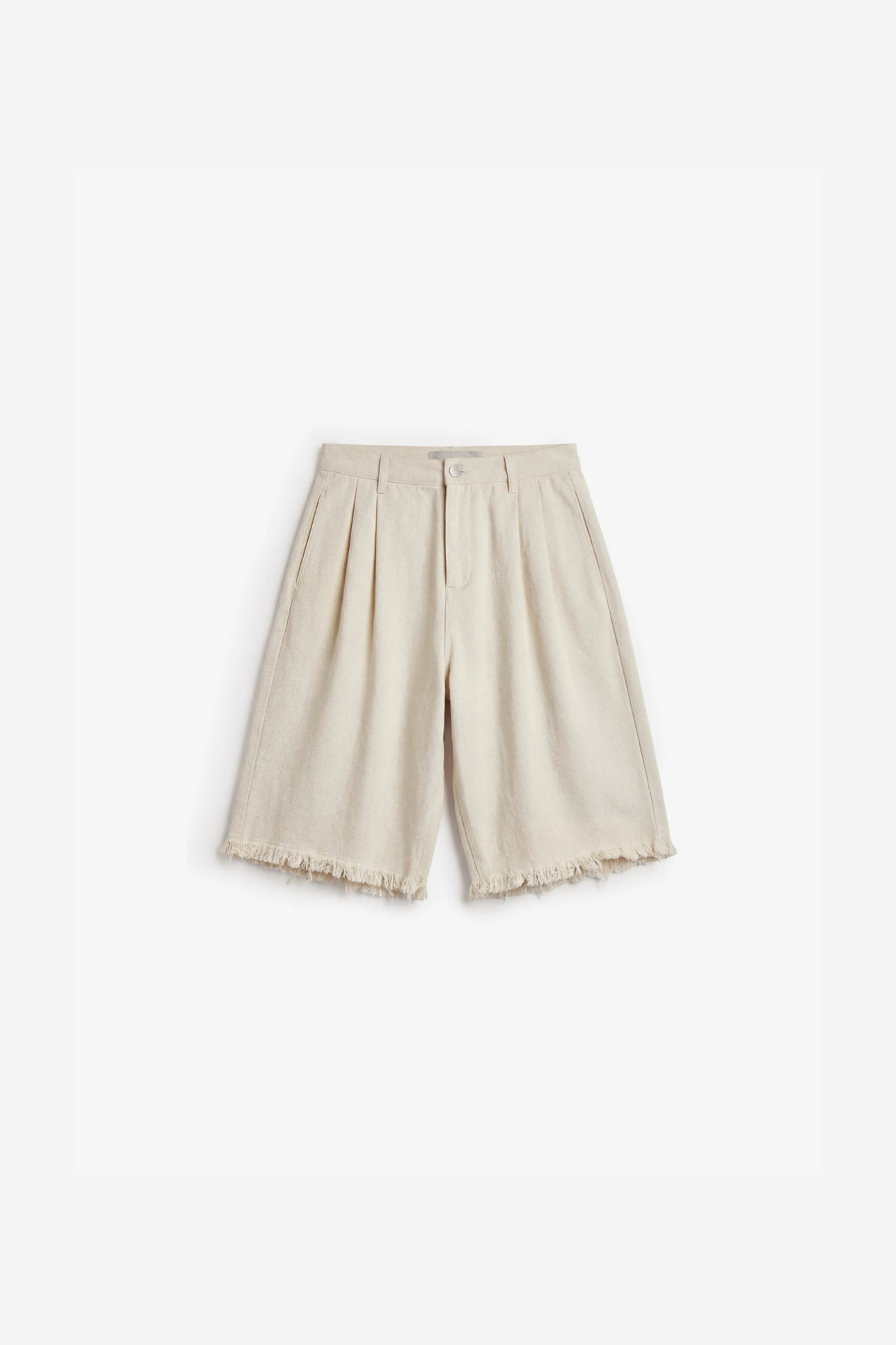 TWILL DISTRESSED SHORTS - BEIGE
