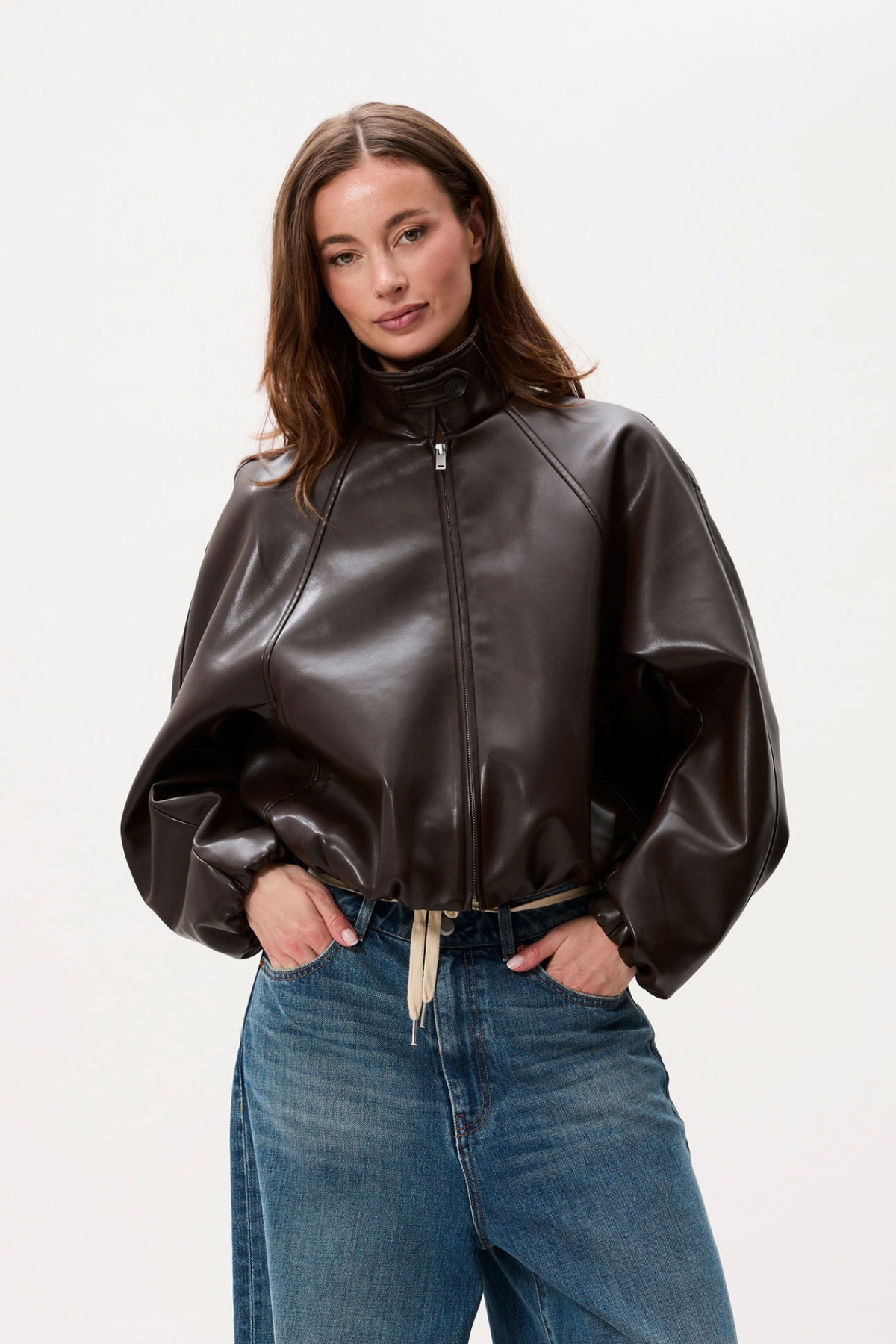 VEGAN LEATHER JACKET - DARK CACAO