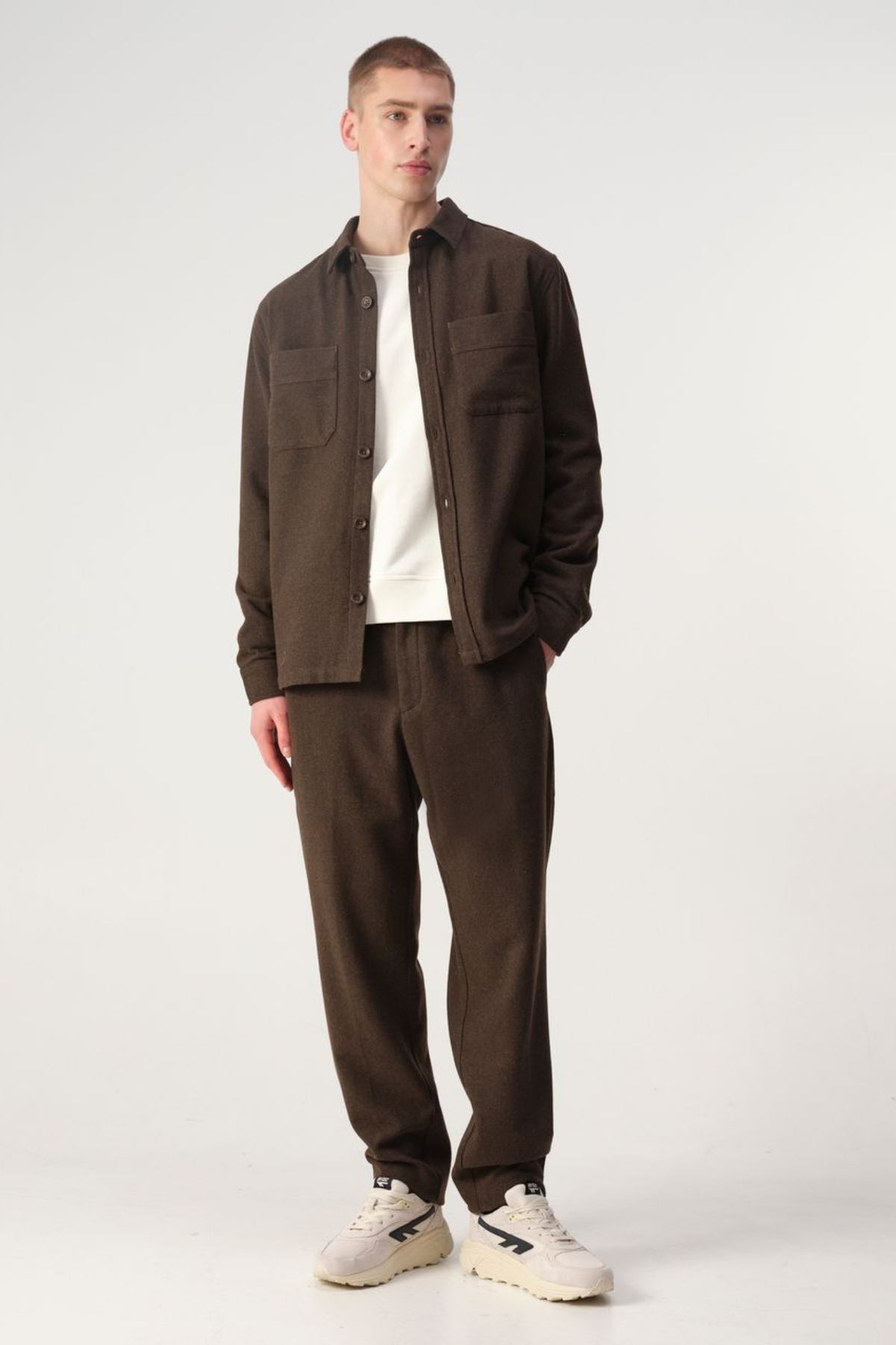 DAVE WOOL TROUSERS - BROWN MELANGE