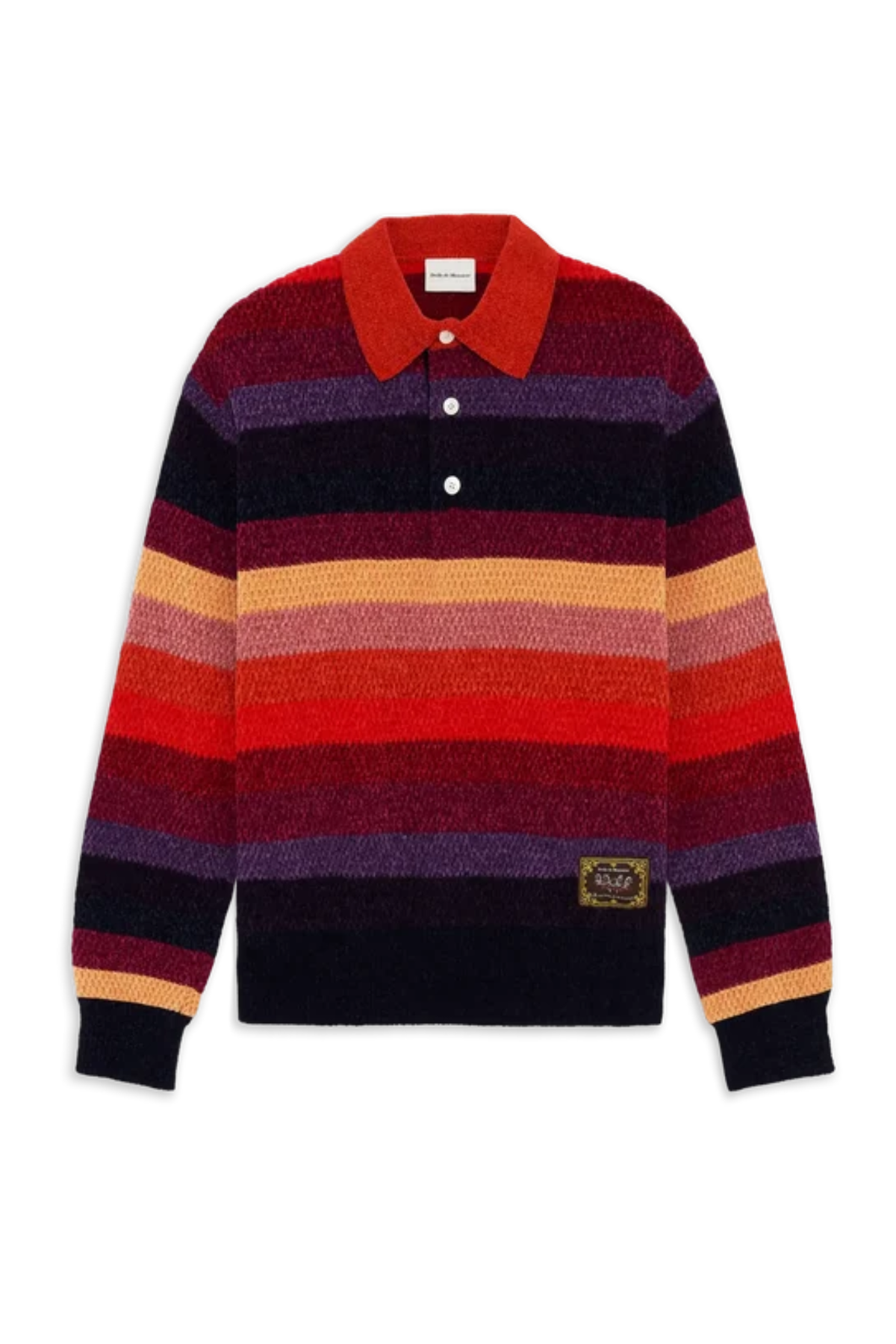 POLO À MANCHES LONGUES EN CHENILLE RAYÉE AVEC ÉCUSSON CHEVAL - MULTICOLORE