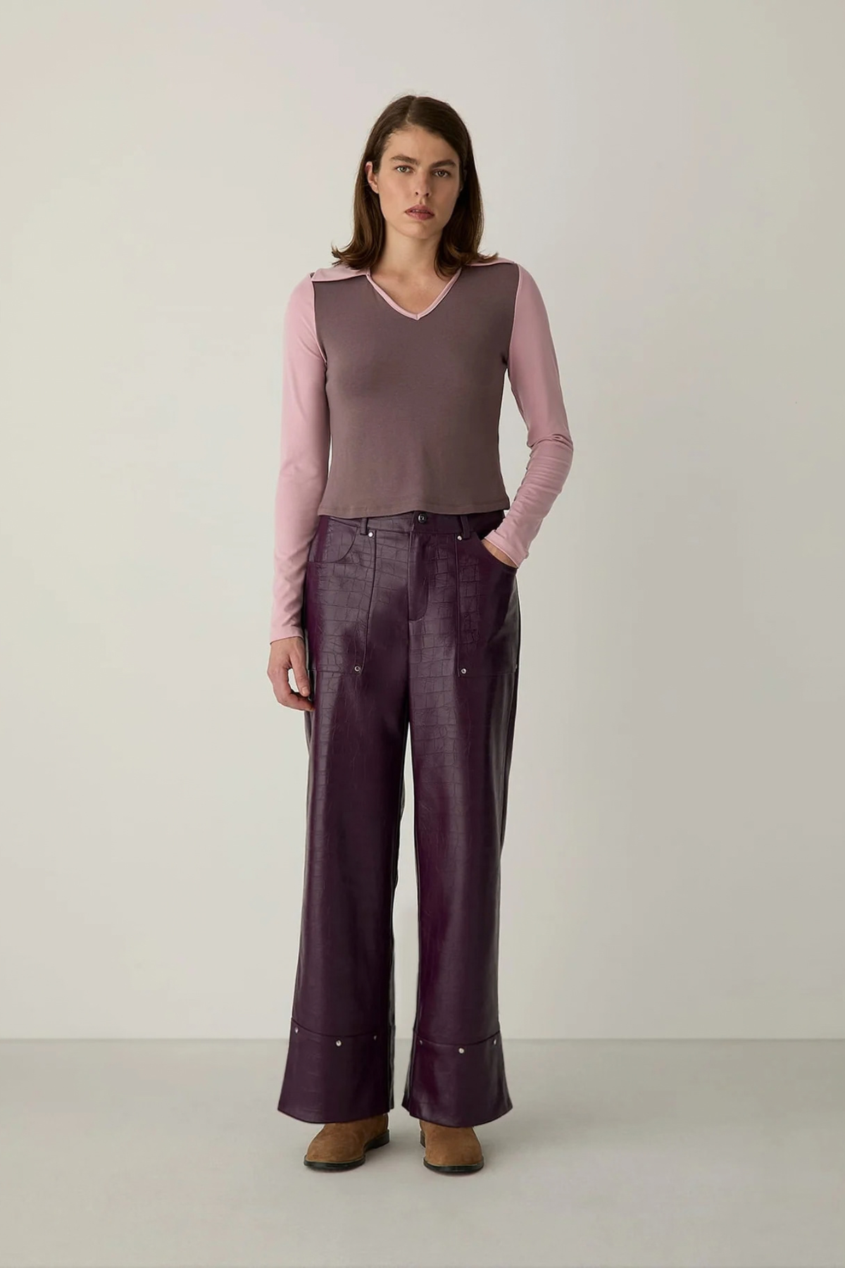ELWYN TEXTURED PANTS - BORDAUX