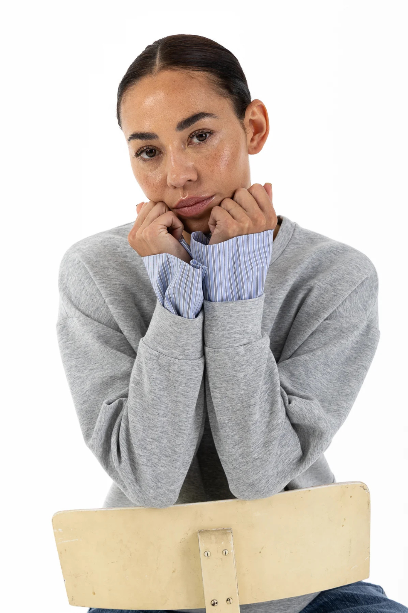 SWEATSHIRT WHIT SLEEVE DETAILS - GREY MELANGE