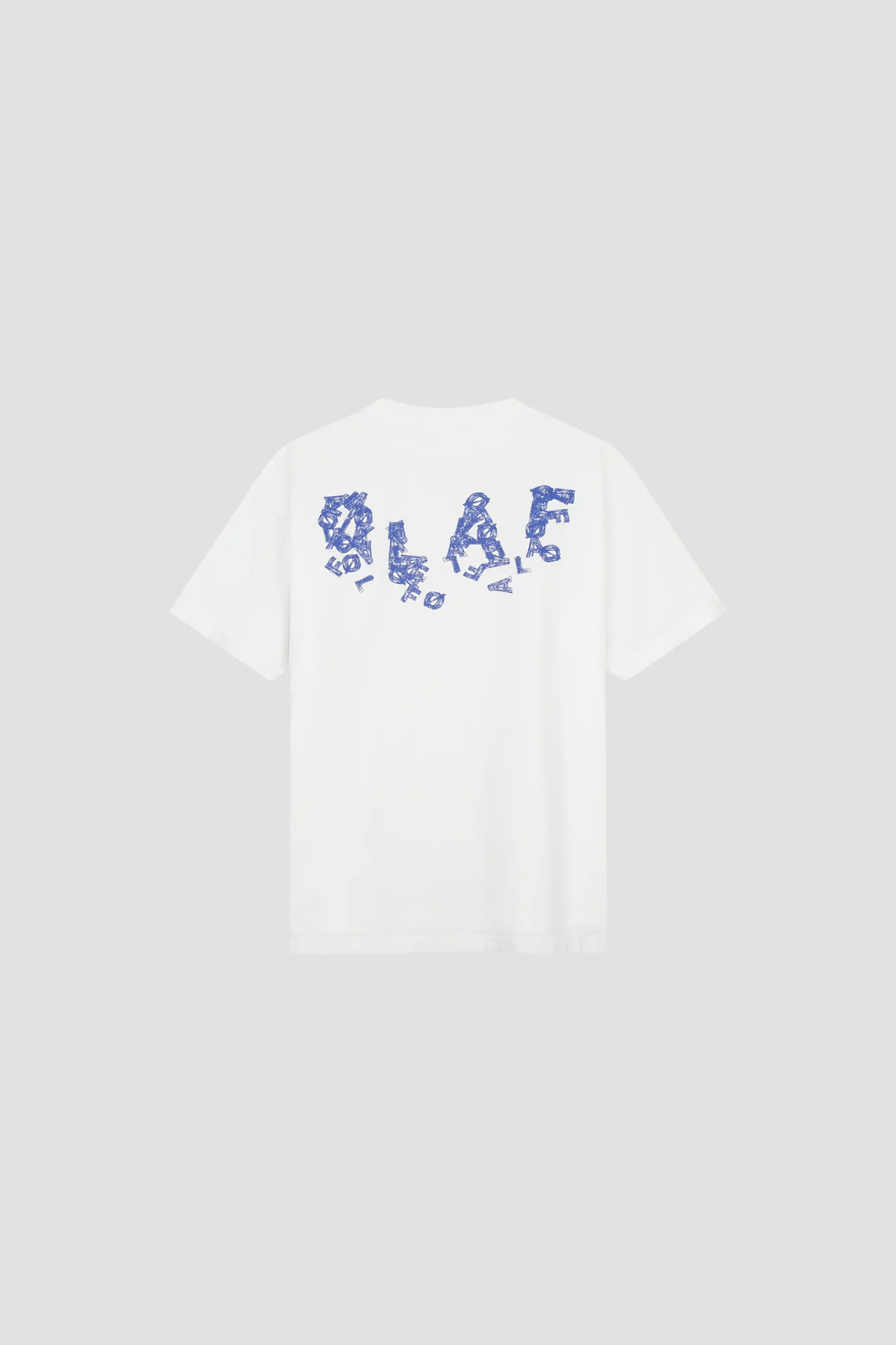 Olaf ink logo t-shirt in white and logo in blue. Back flatlay view