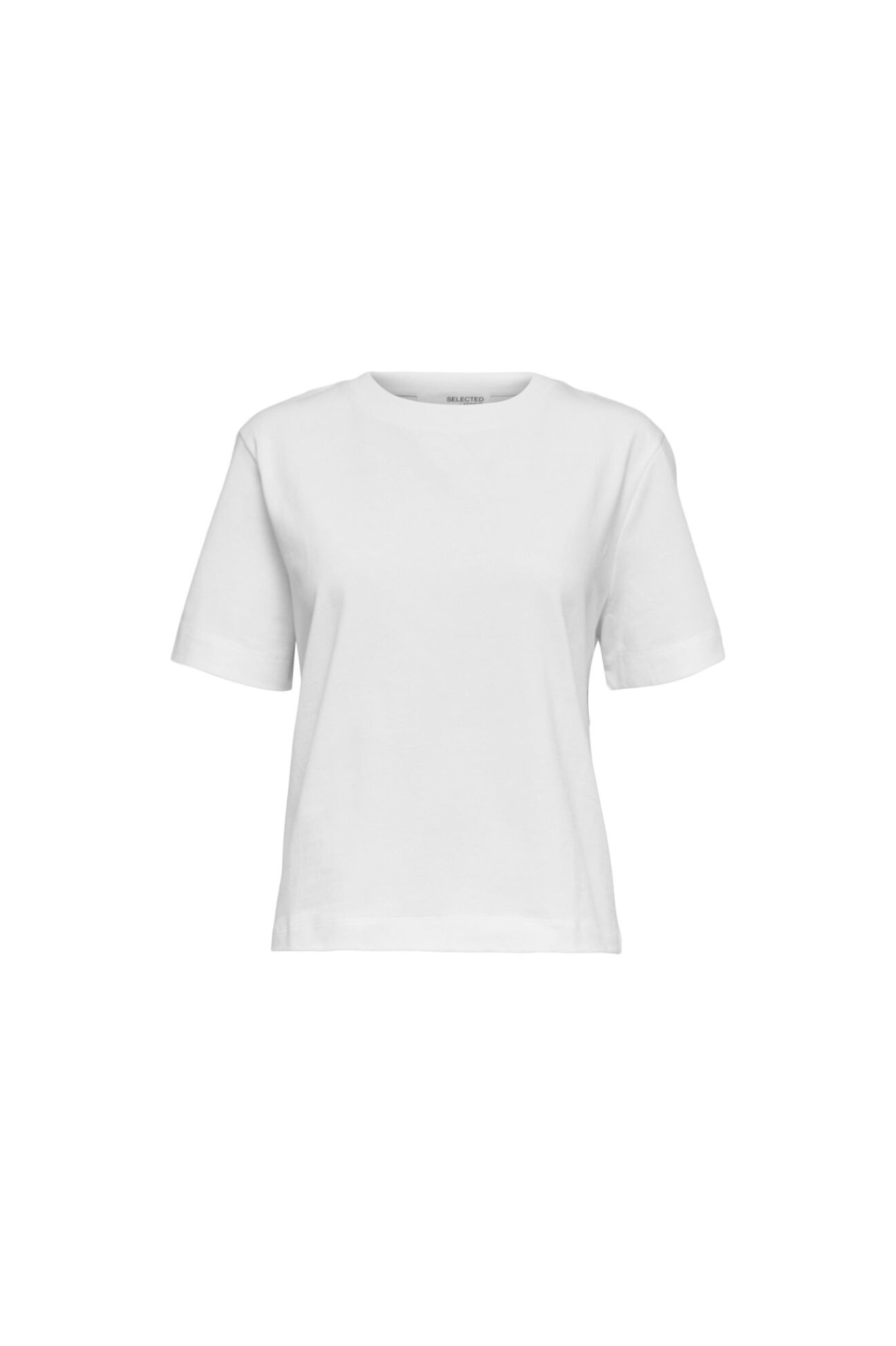 Selected Femme white boxy t-shirt. Front flatlay view