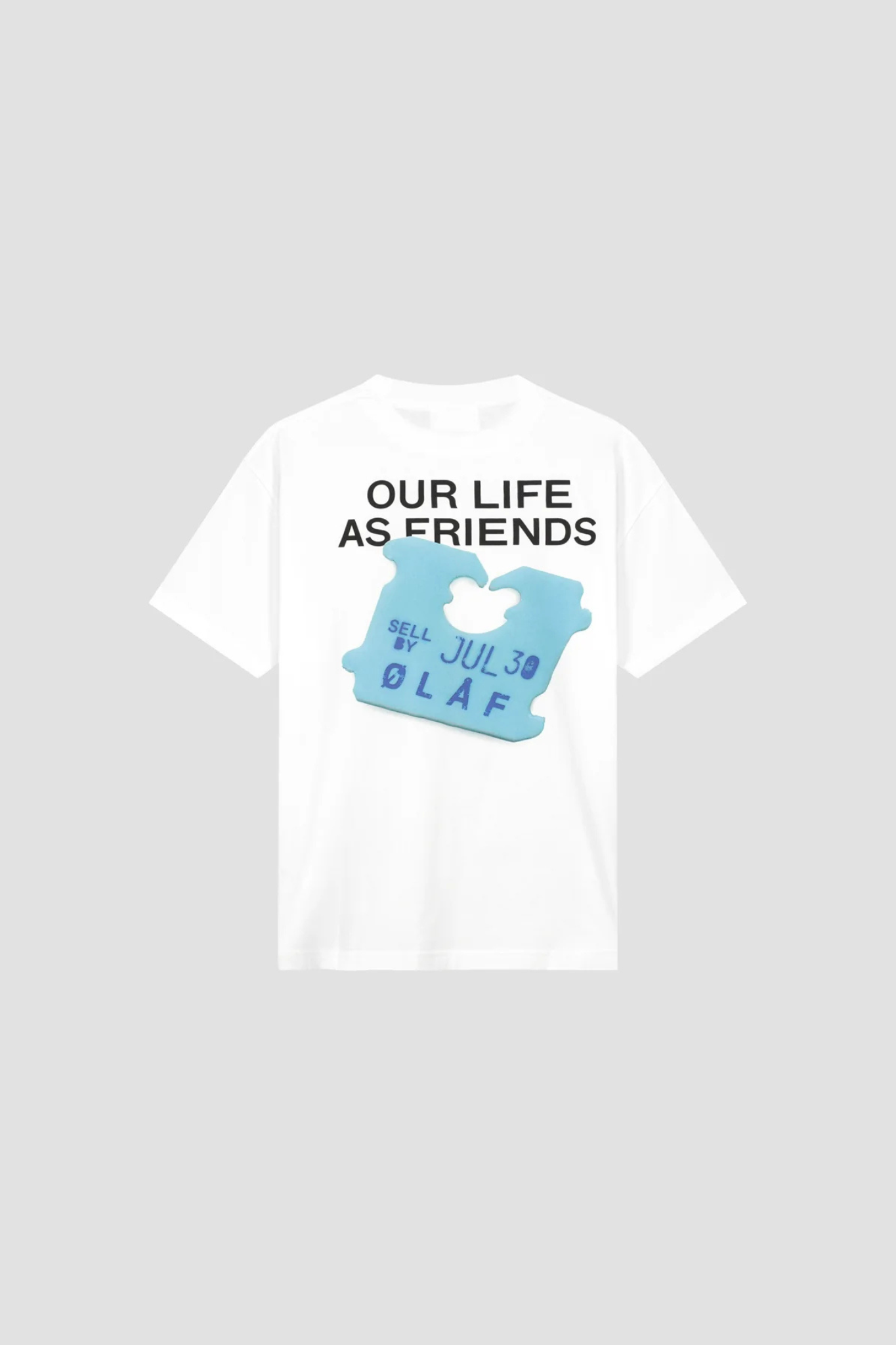 Olaf friends clip t-shirt in white and clip in blue. Back flatlay view