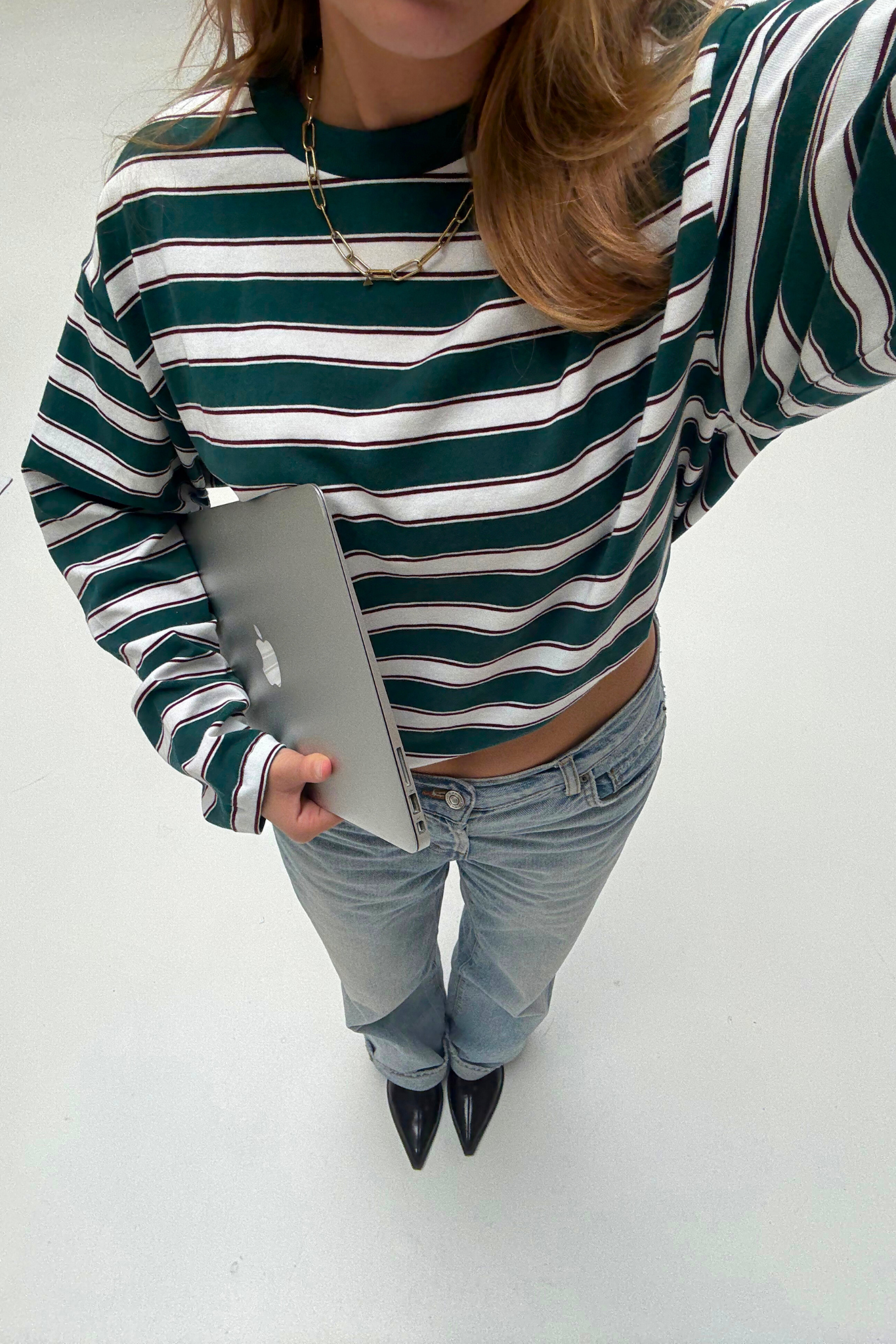 STRIPED LONG SLEEVE TOP - PINE FOREST