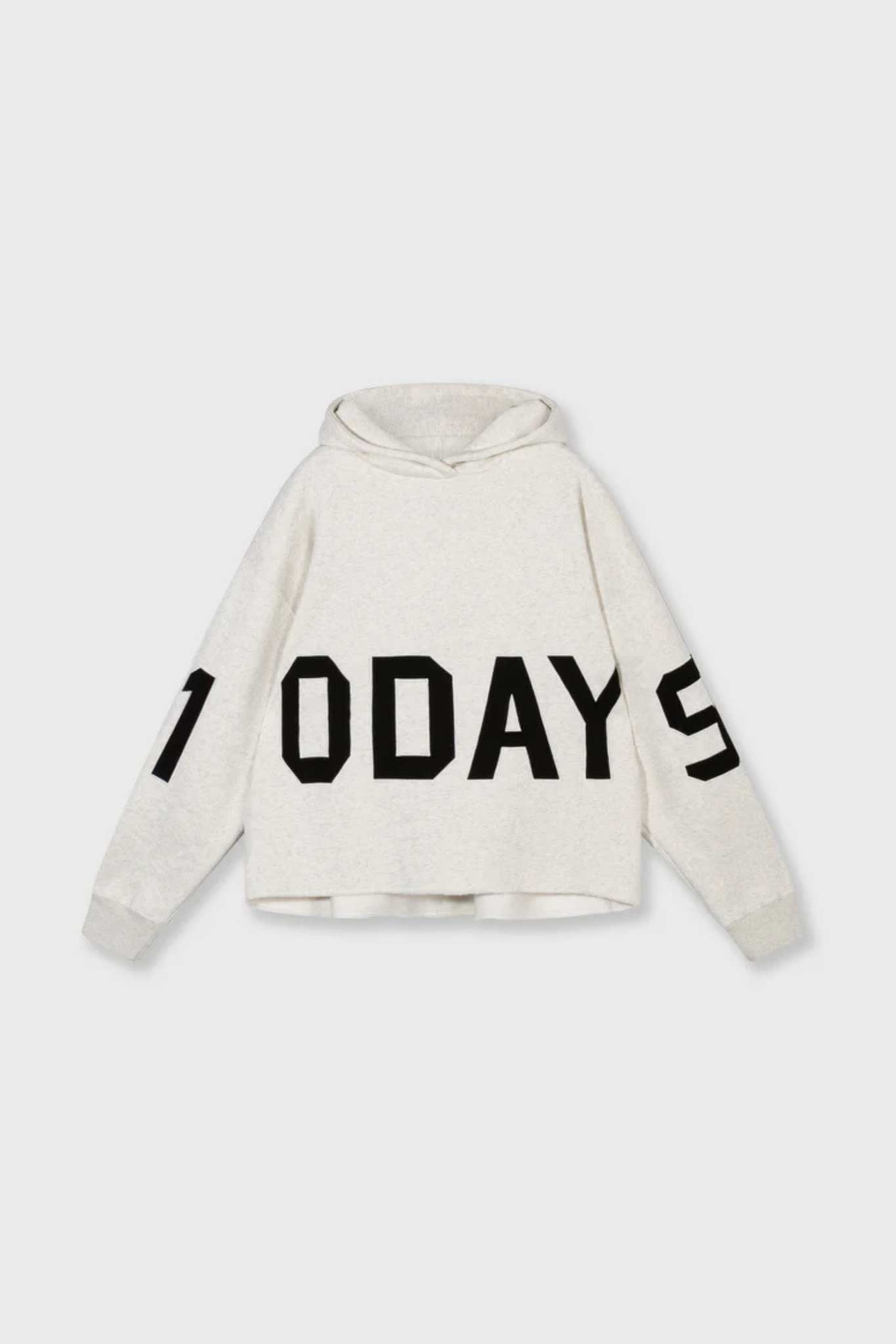 10DAYS statement logo hoodie in soft white melee. Front flatlay view