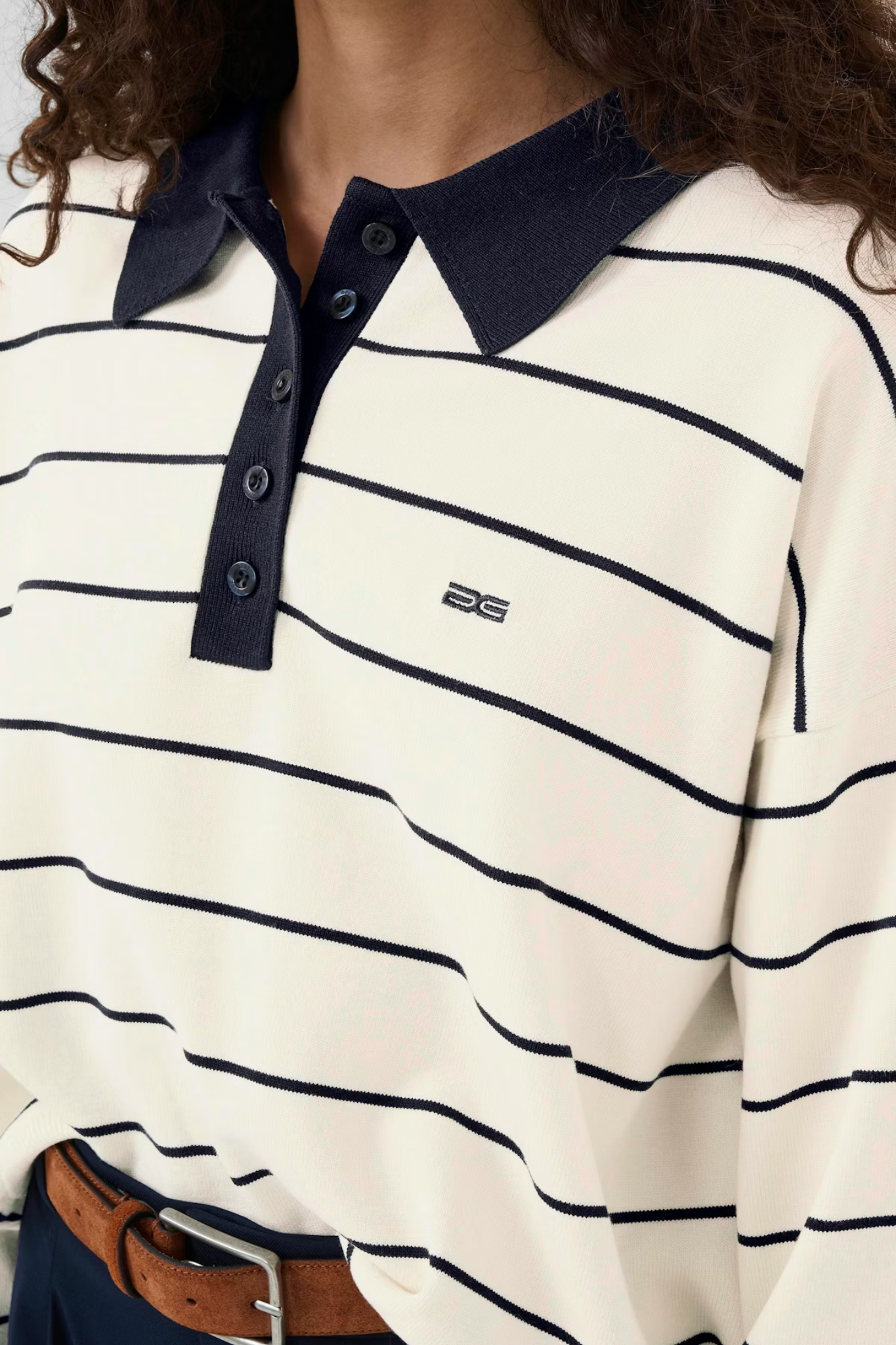 TAIGE POLOSHRIT PULLOVER - EGRET / SKYCAPTAIN STRIPED