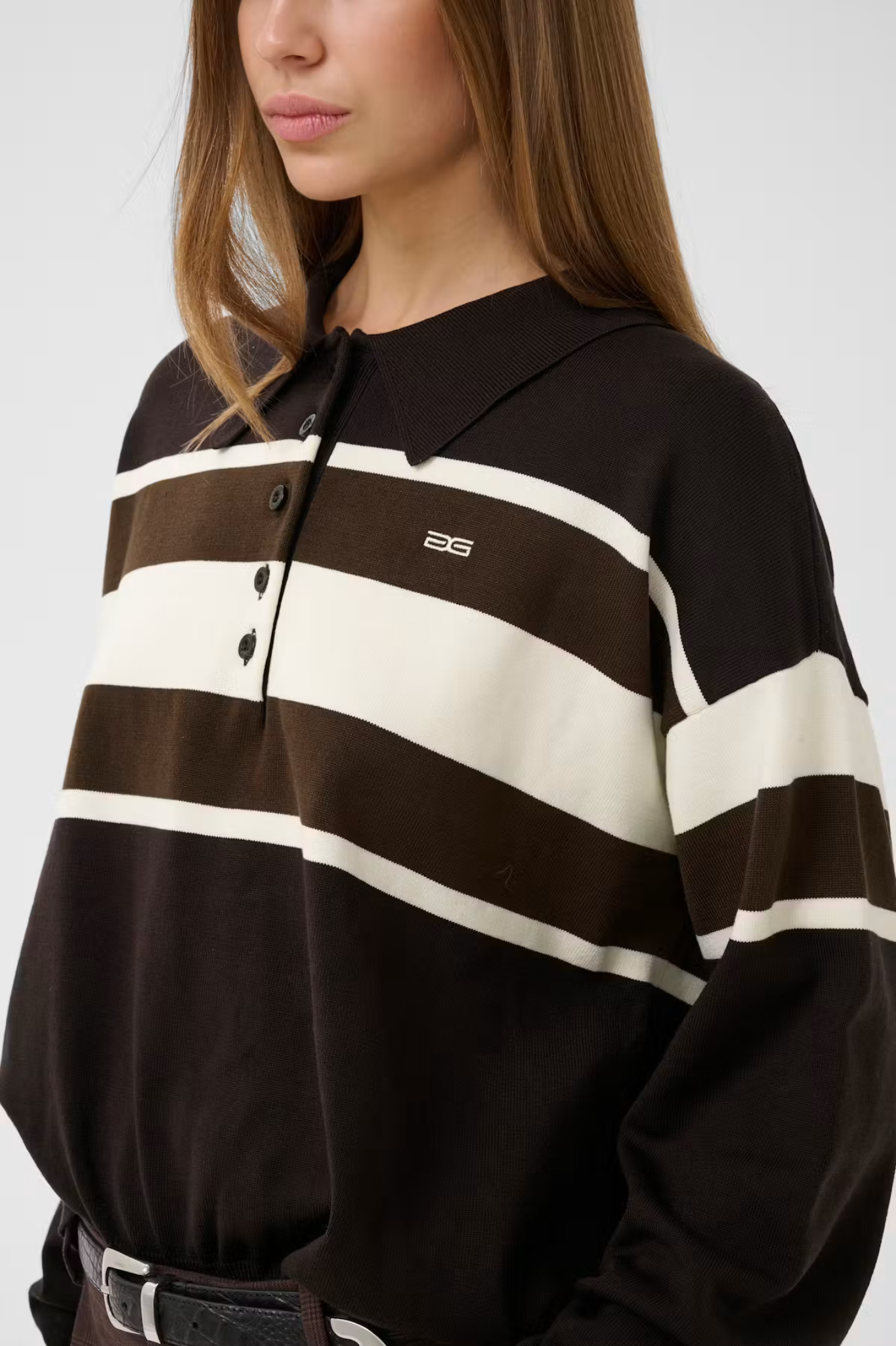ALEXU POLO PULLOVER - GANACHE/SLATE BLACK/EGRET