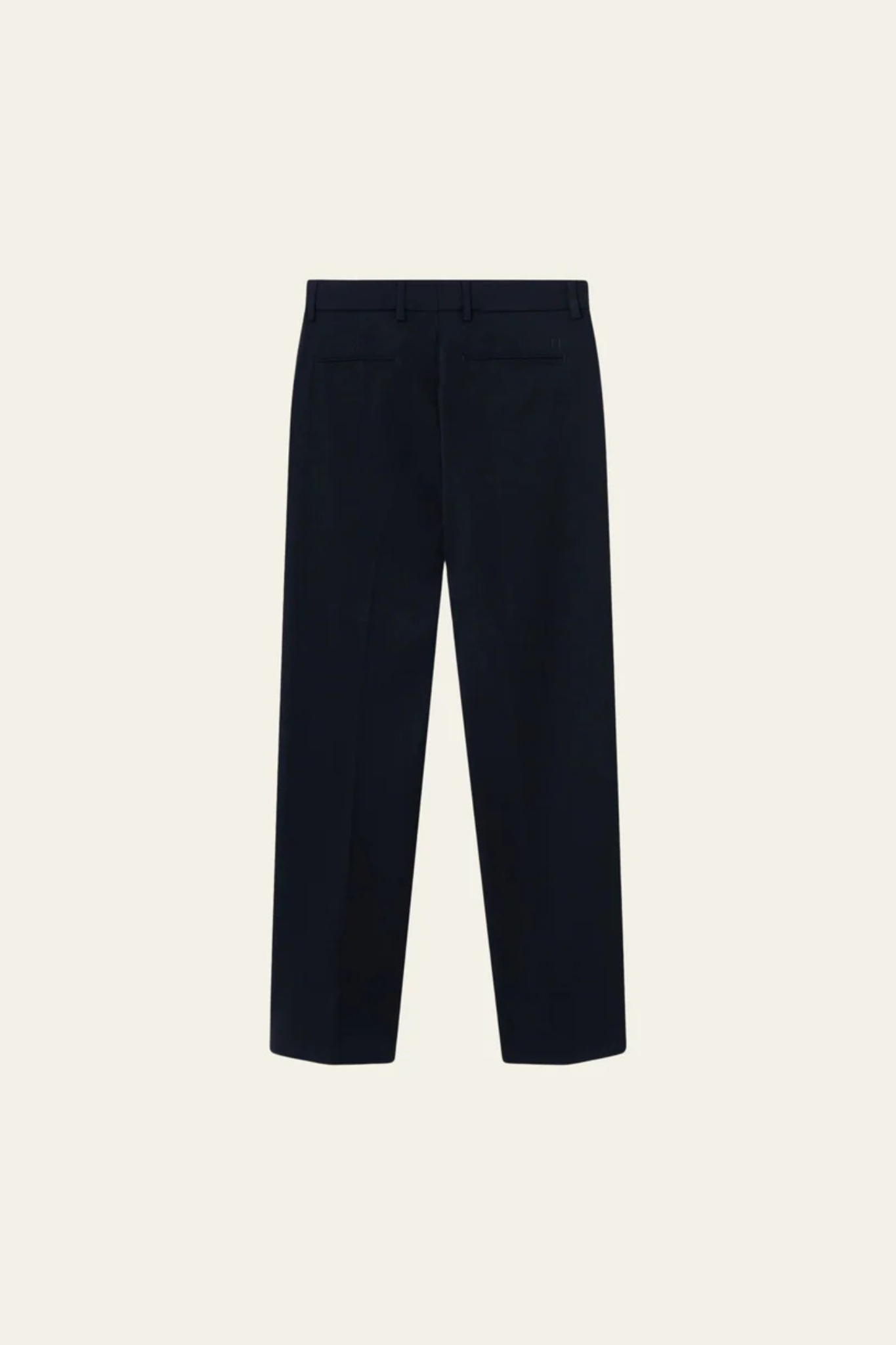 Les Deux como reg suit pants in dark navy. Back flatlay view