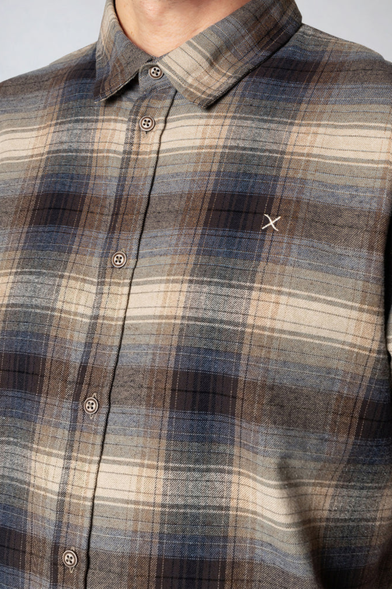 DYLAN CHECKED FLANNEL SHIRT - ECRU/NAVY