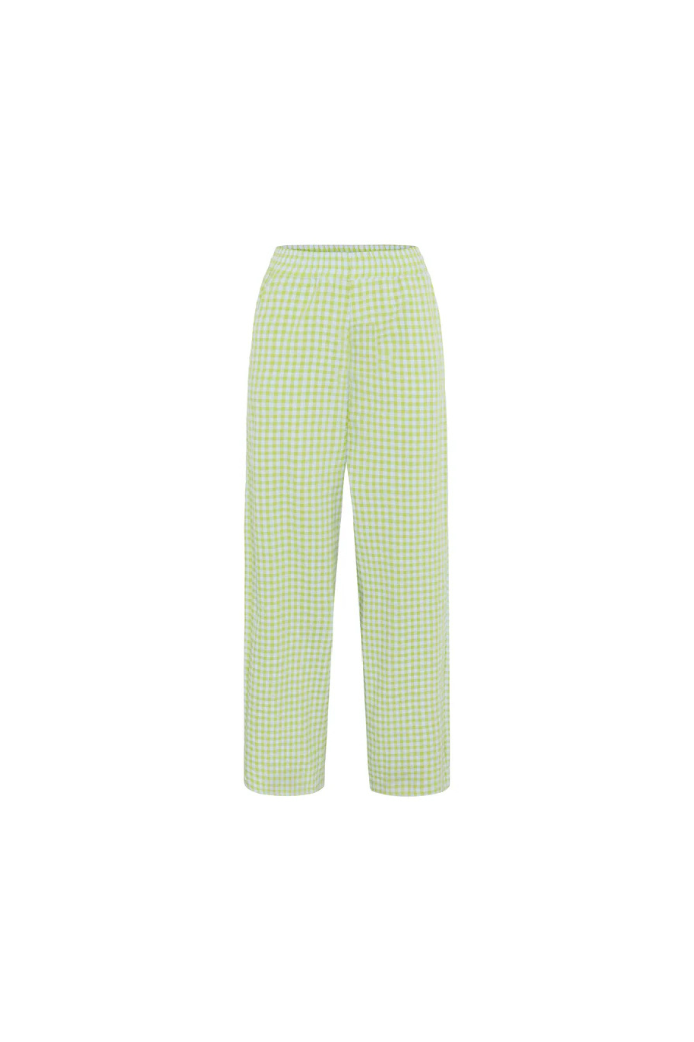 FRNCH ismery pants in green checked. Front flatlay view