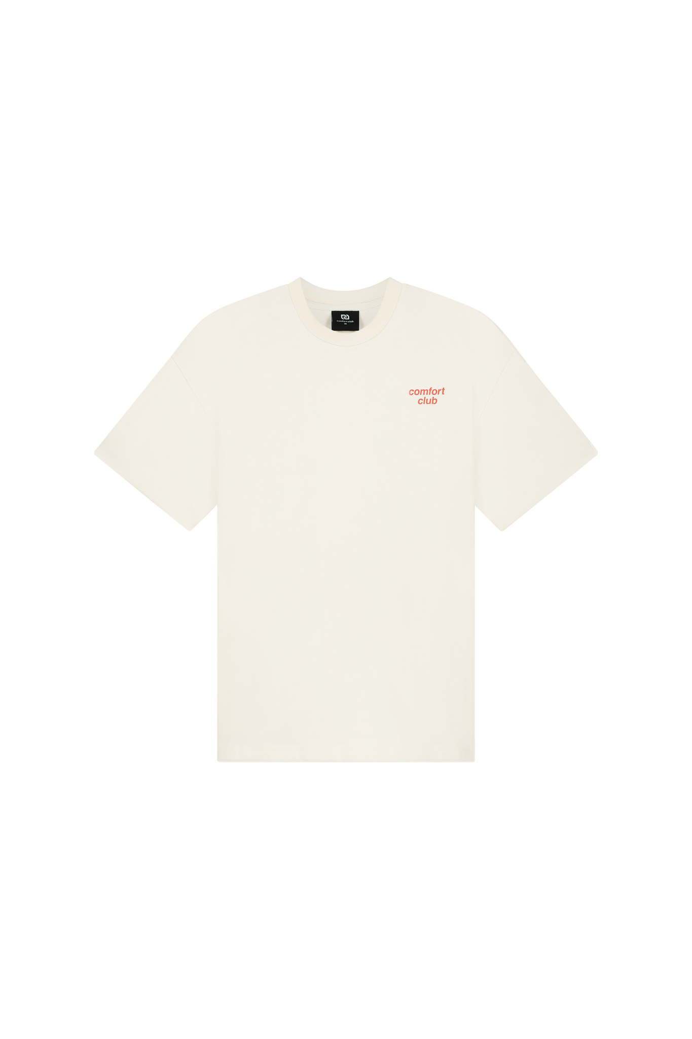 Comfort Club nature friends t-shirt in white and logo in red. Front flatlay view