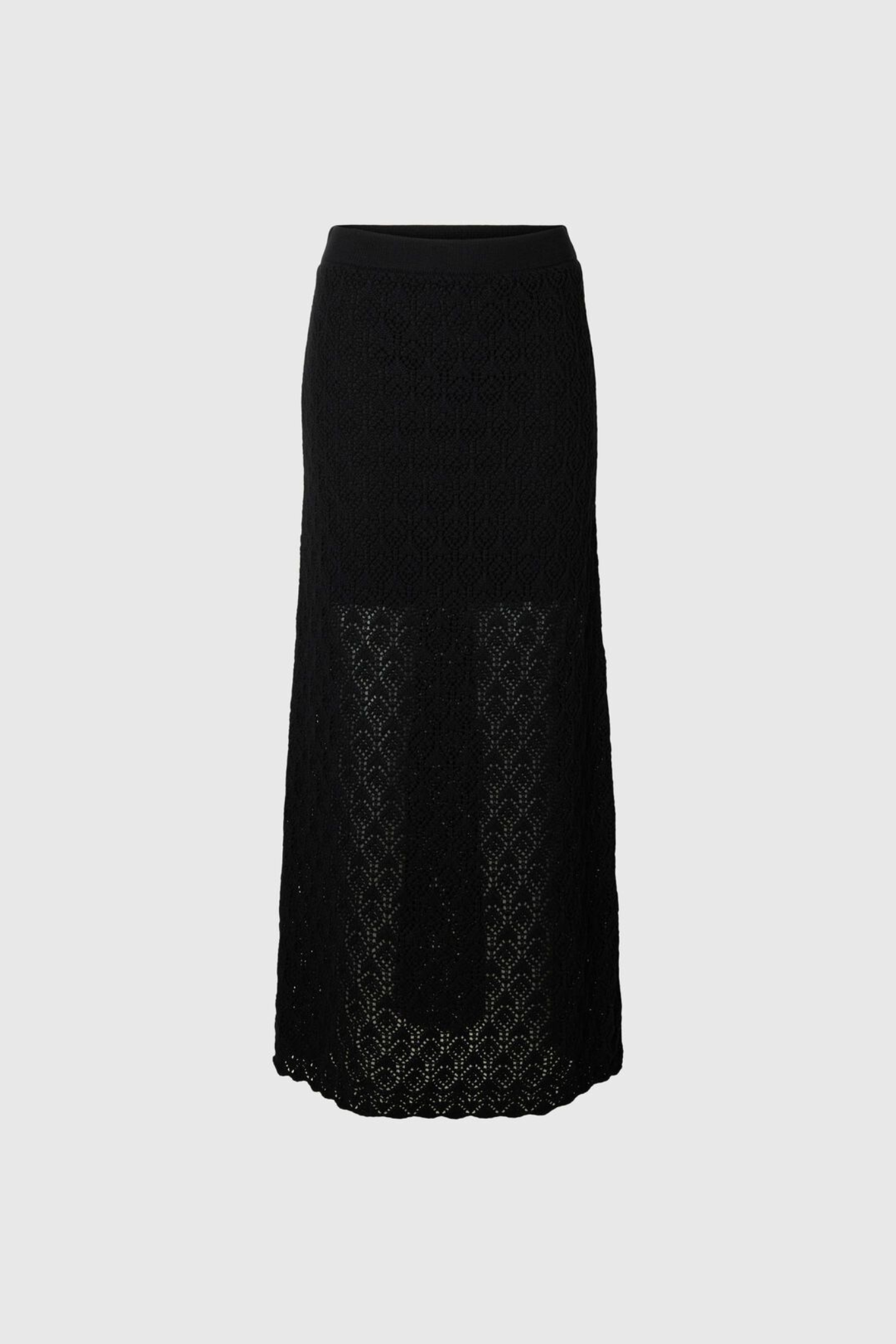 Selected Femme niva hw knit skirt in black. Front flatlay view