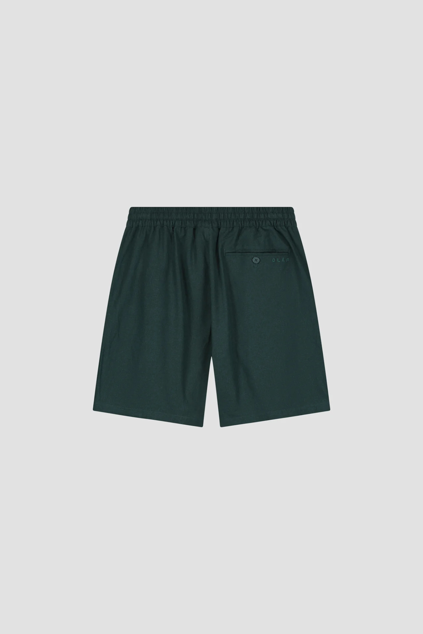 Olaf linen shorts in dark green. Back flatlay view