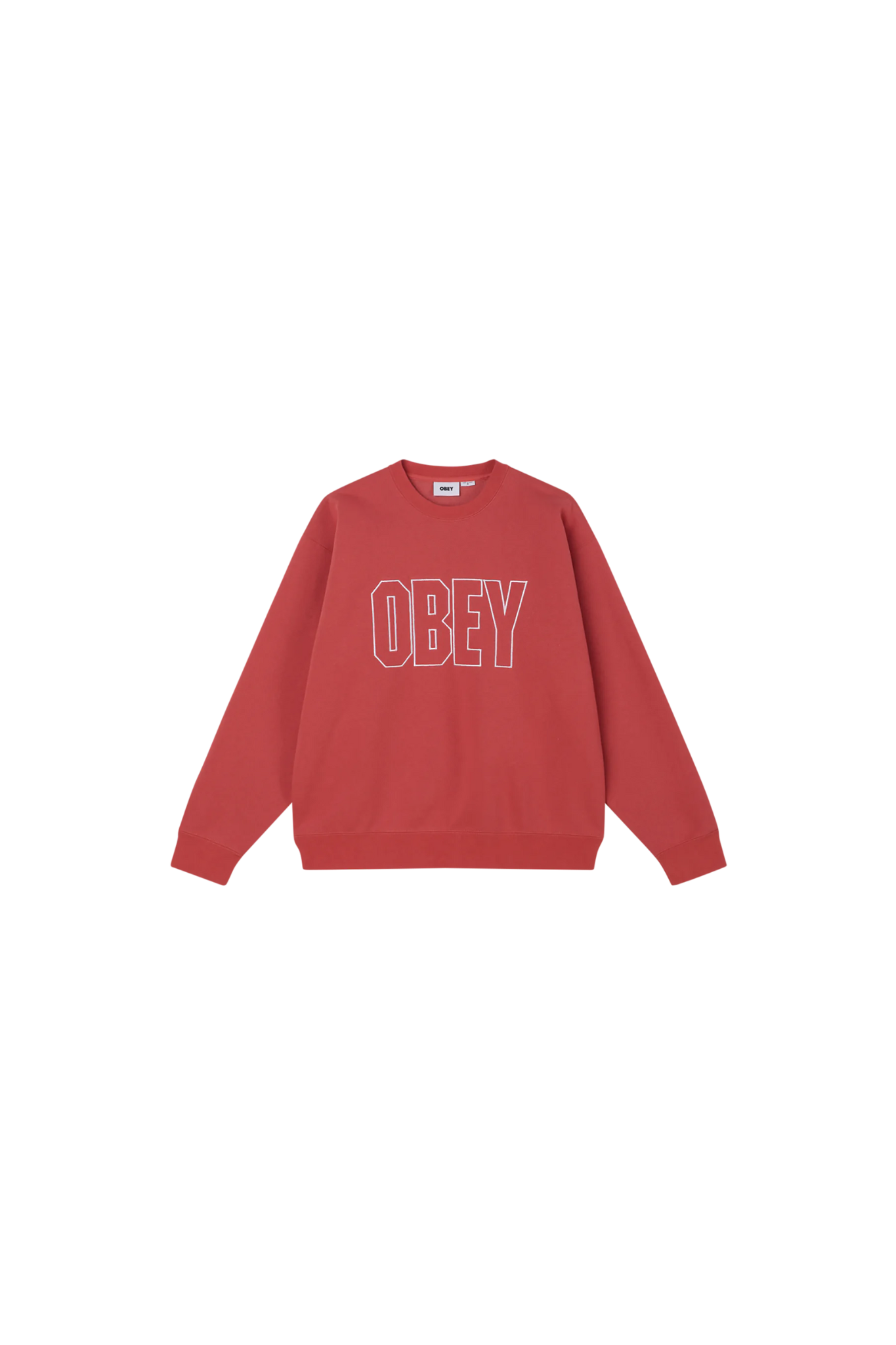 OBEY digable crewneck in red and logo in white. Front flatlay view