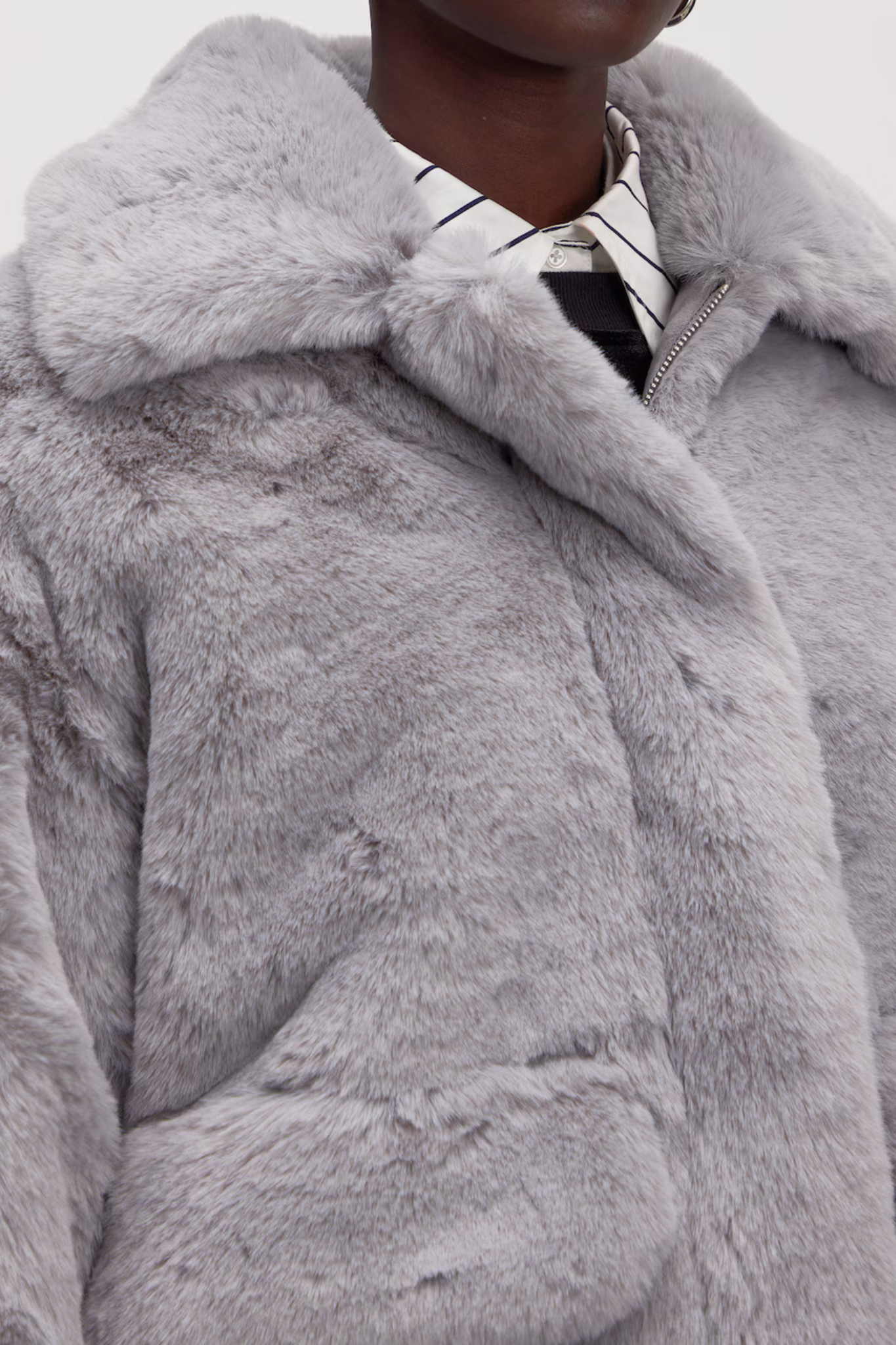 CARLY FUR JACKET - SILVER GREY