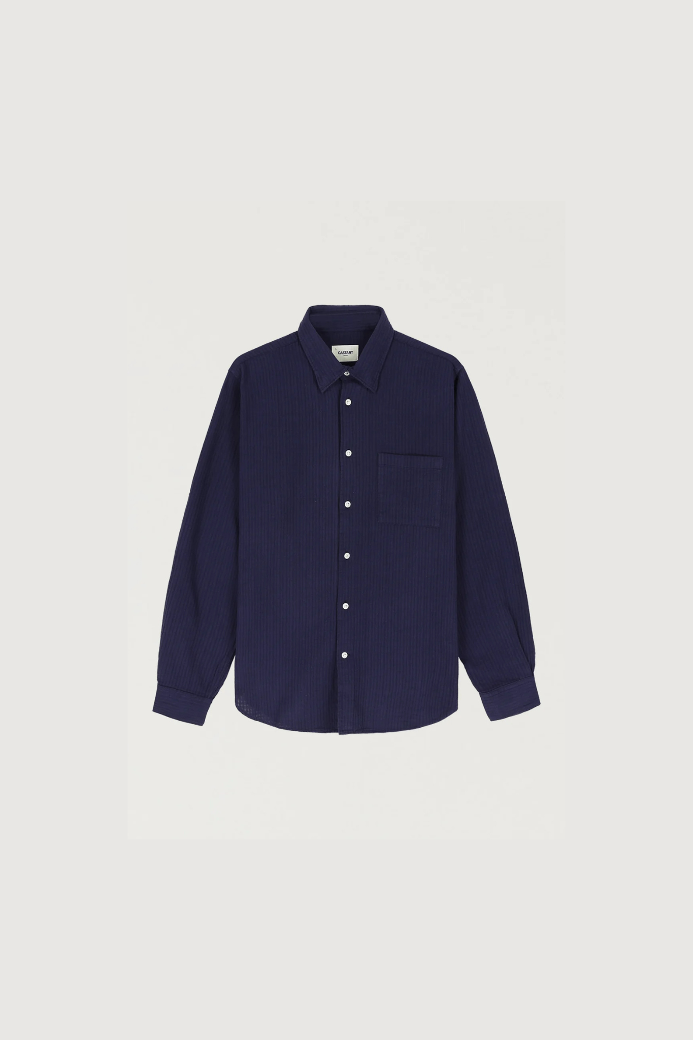 Castart konga shirt in navy. Front flatlay view