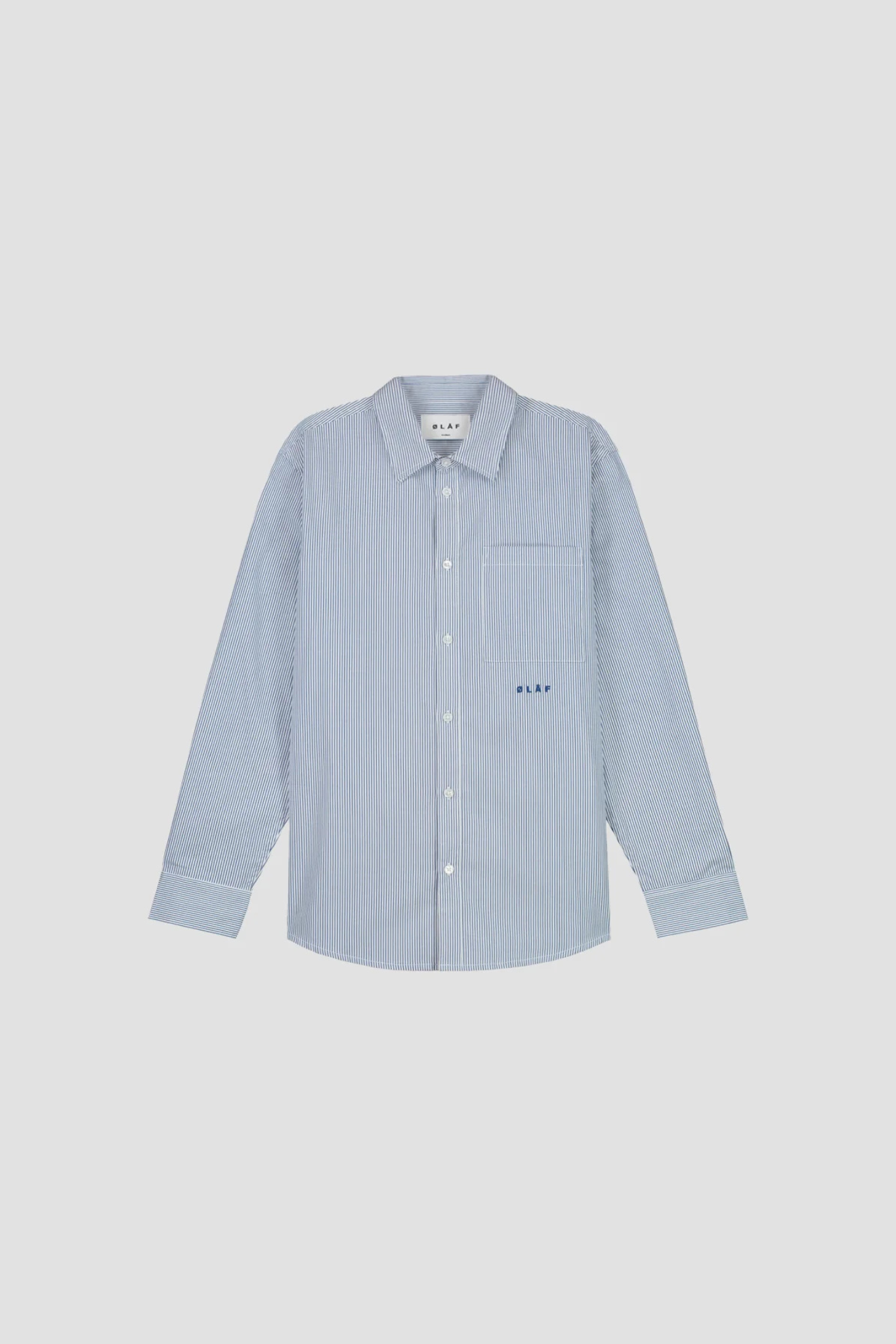 Olaf oxford stripe shirt in blue. Front flatlay view