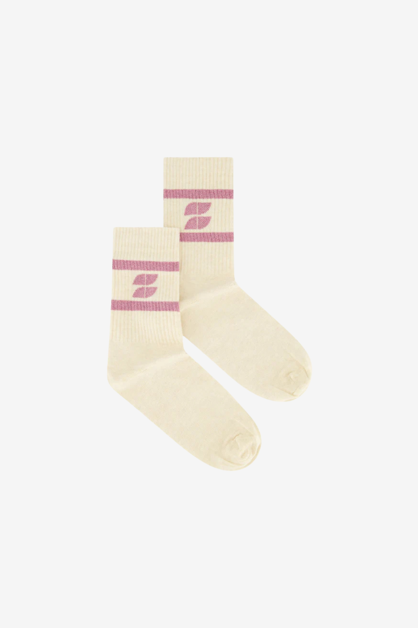 By-Bar white logo socks with logo in pink.