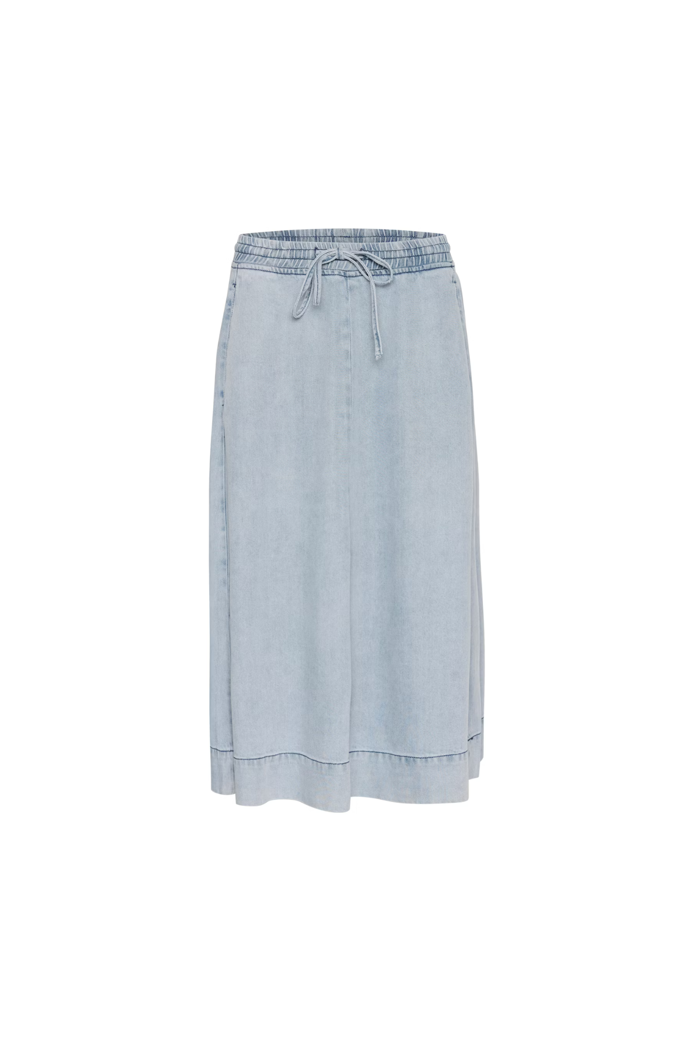 Gestuz felina long skirt in light blue washed. Front flatlay view