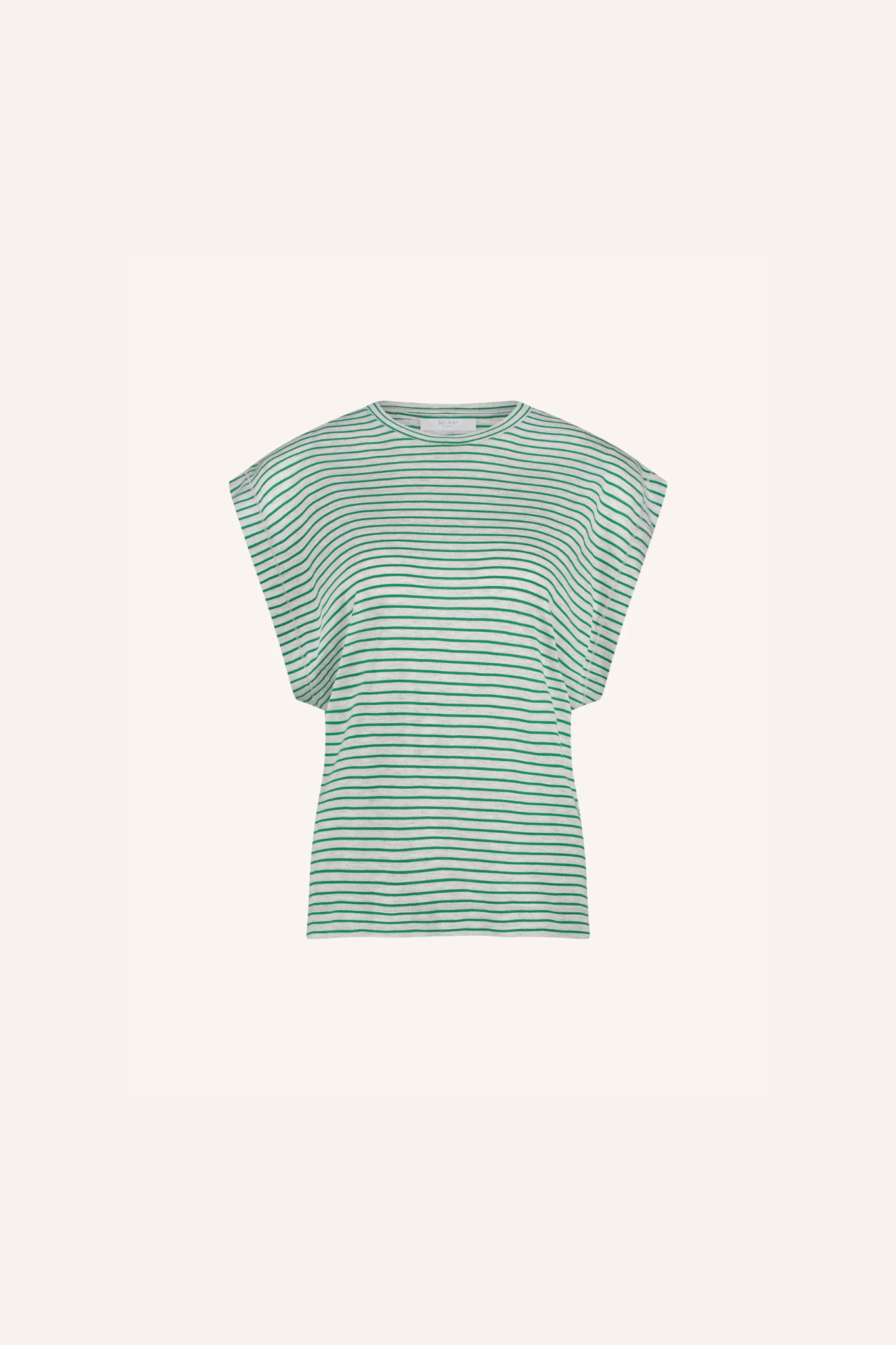 By-Bar mason small stripe top in white and green striped. Front flatlay view