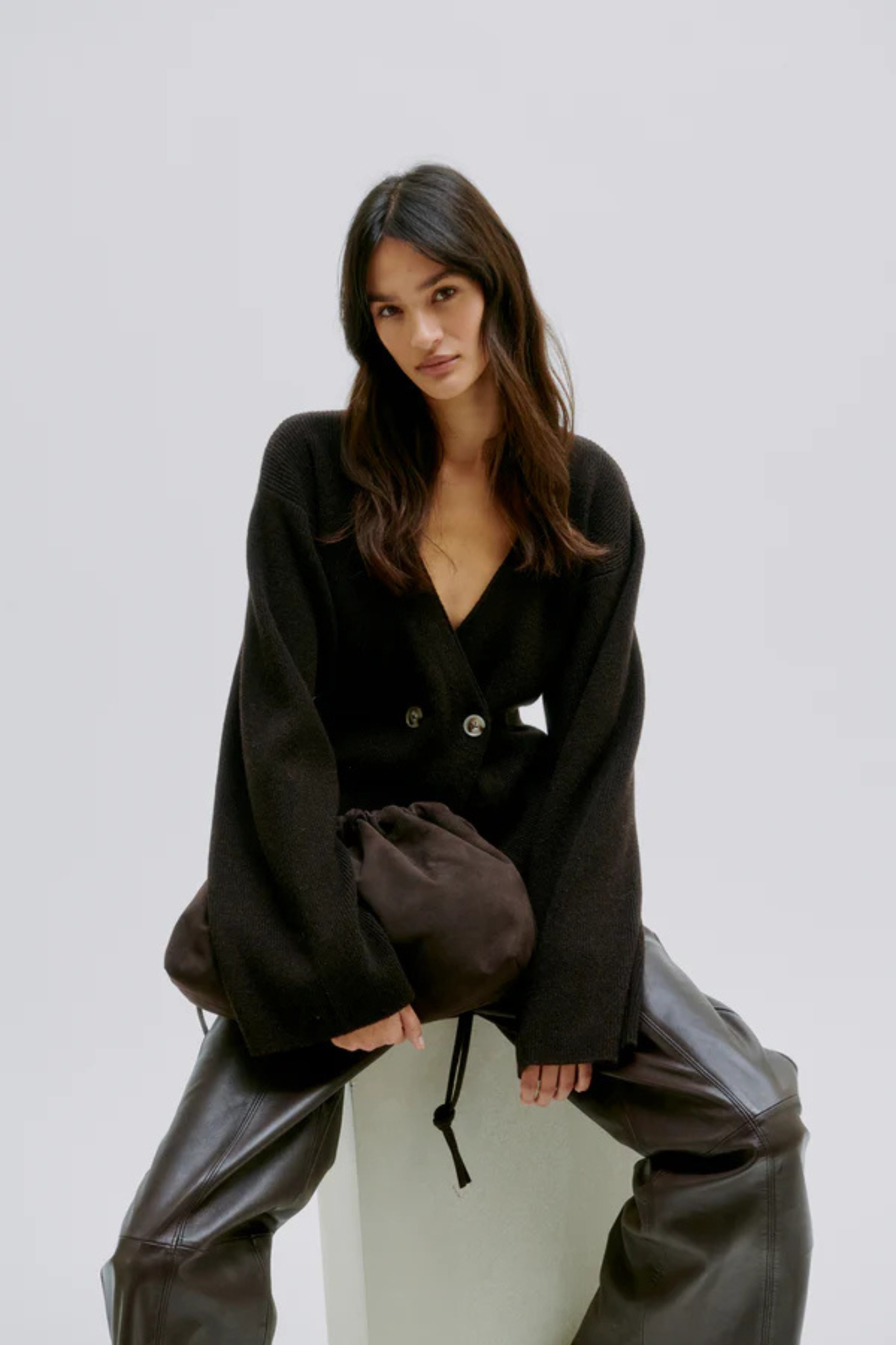 VIGGA KNIT CARDIGAN - DARK BROWN MELANGE