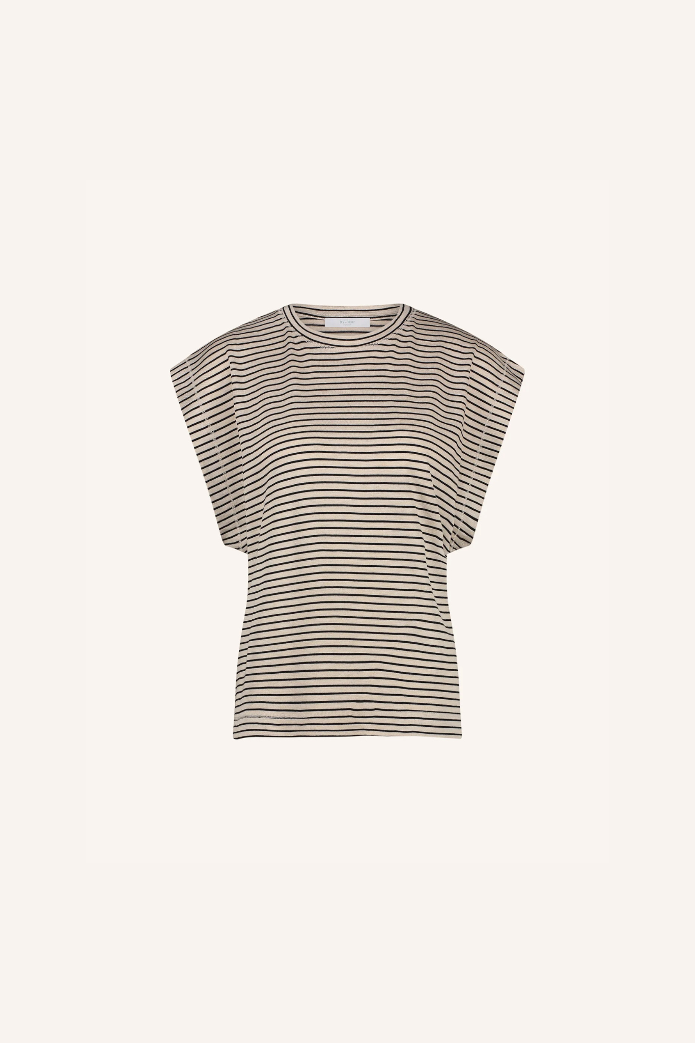 By-Bar mason small stripe top in white and black striped. Front 
 flatlay view