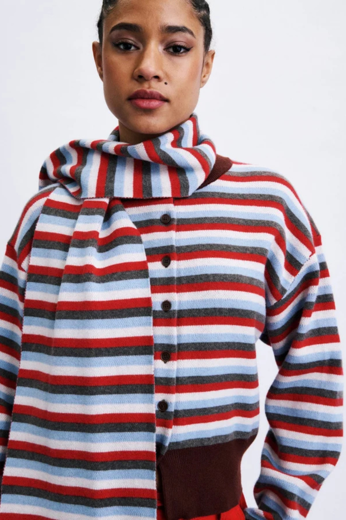 SHIBUYA SET CARDIGAN SCARF - RED