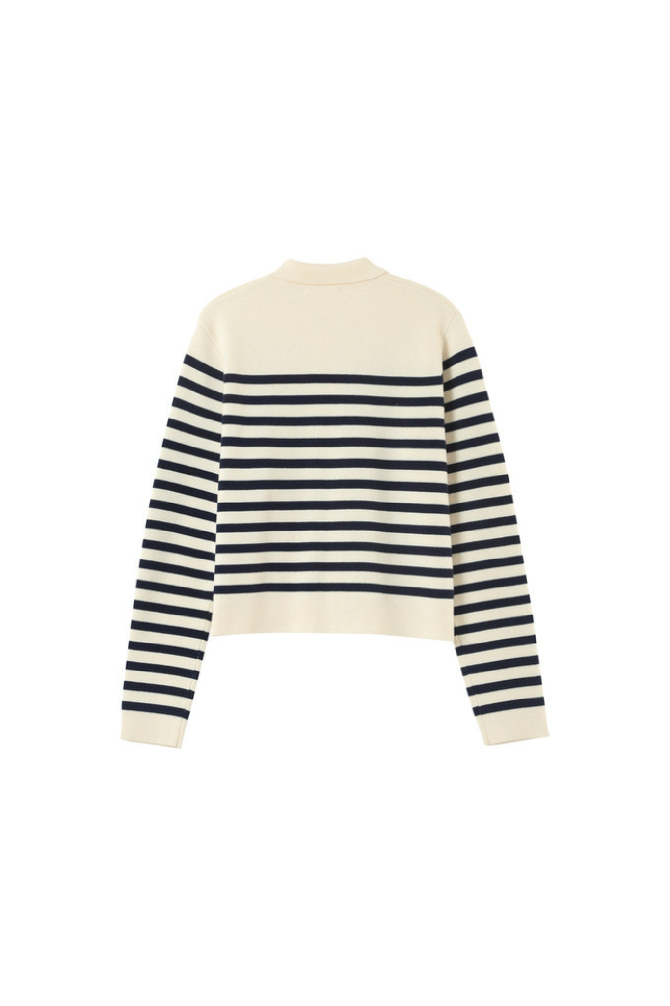 Grace & Mila pam cardigan in marine stripes in ecru and navy. Back flatlay view