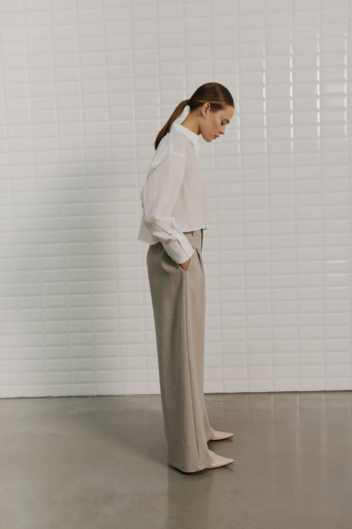 PILAR TAILORED PANT - GREY SAND MELANGE