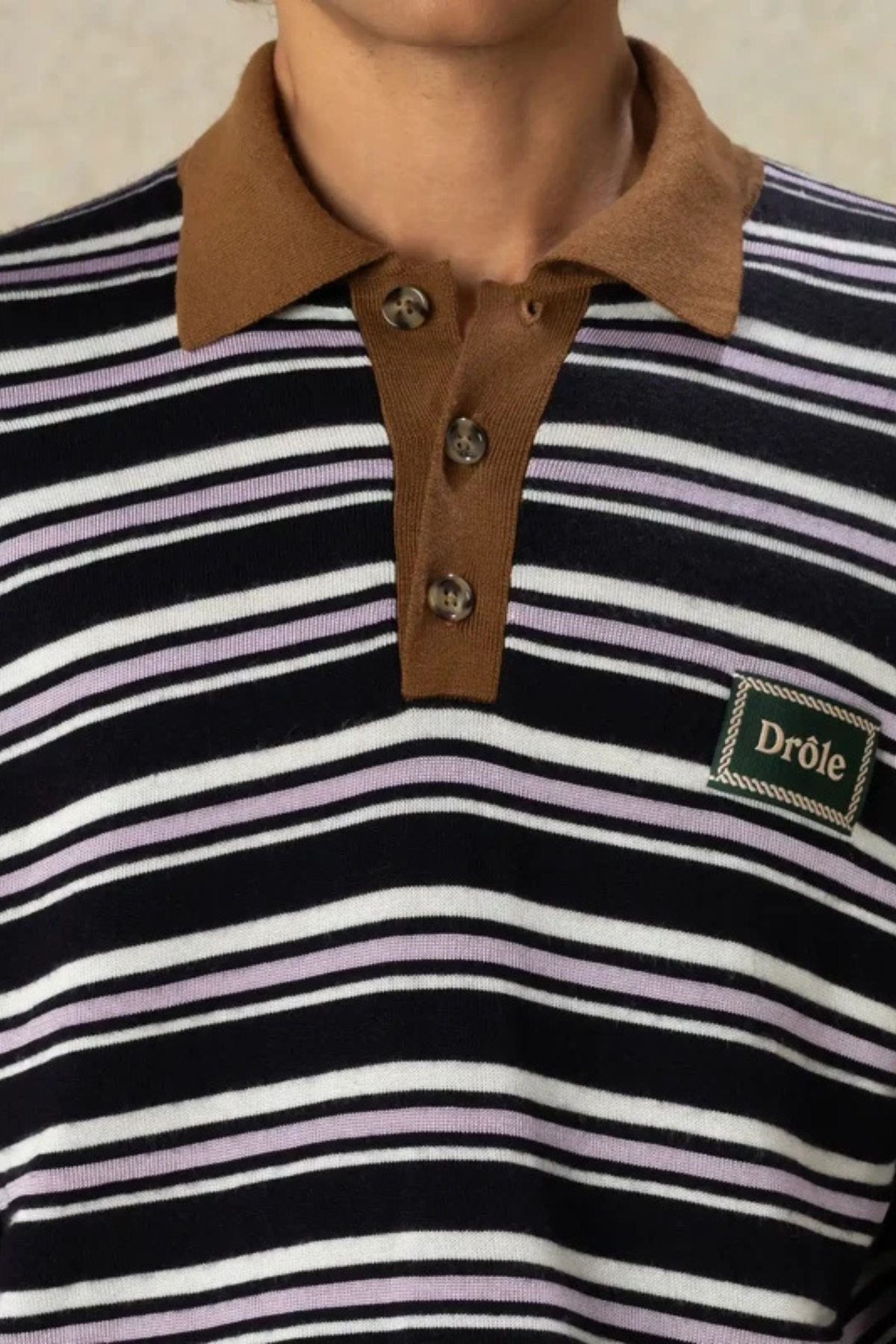 GESTREEPTE GEBREIDE POLO MET LANGE MOUWEN - MARINEBLAUW