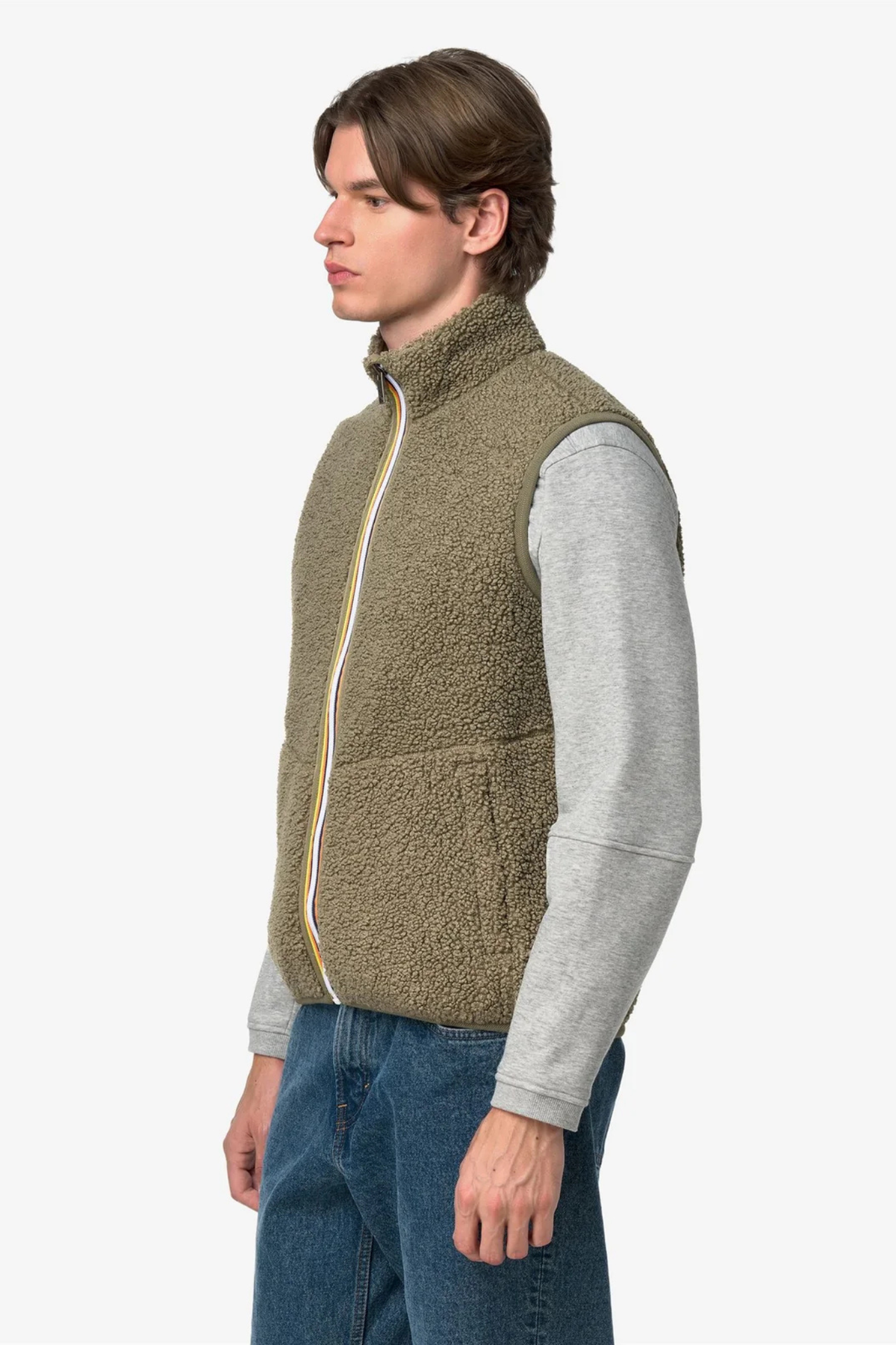 GILET EN POLAIRE DOUBLE YANNICK SHERPA - VERT ARMÉE / BLEU PROFOND